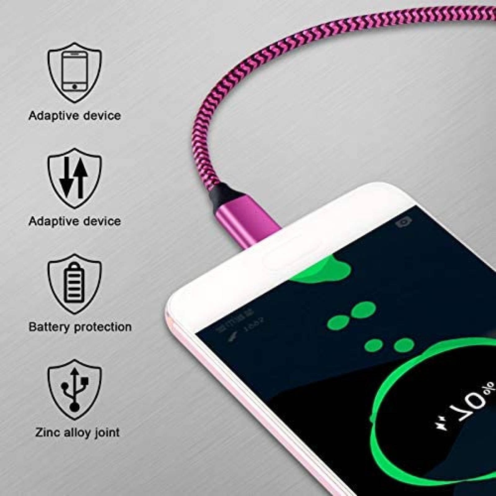 Cable USB HopePow Tipo C carga rapida 3 unidades -Rosa