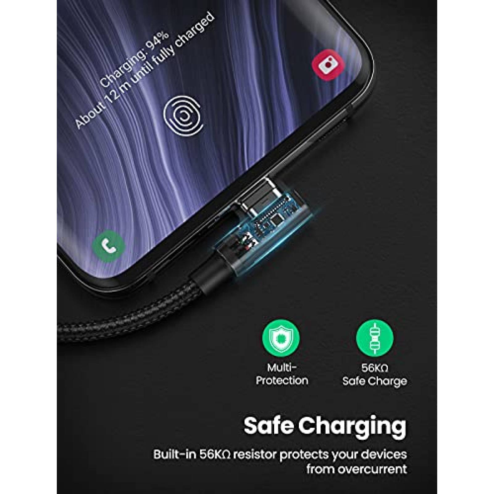 Cable USB URGREEN 20857P 18W Tipo C carga rapida -Negro