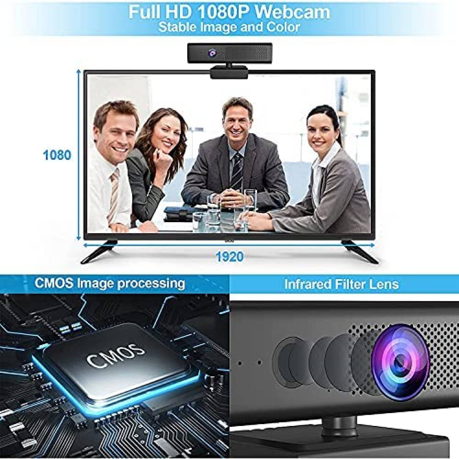 Camara web COSHIP gran angular 1080P con 4 microfonos -Negro