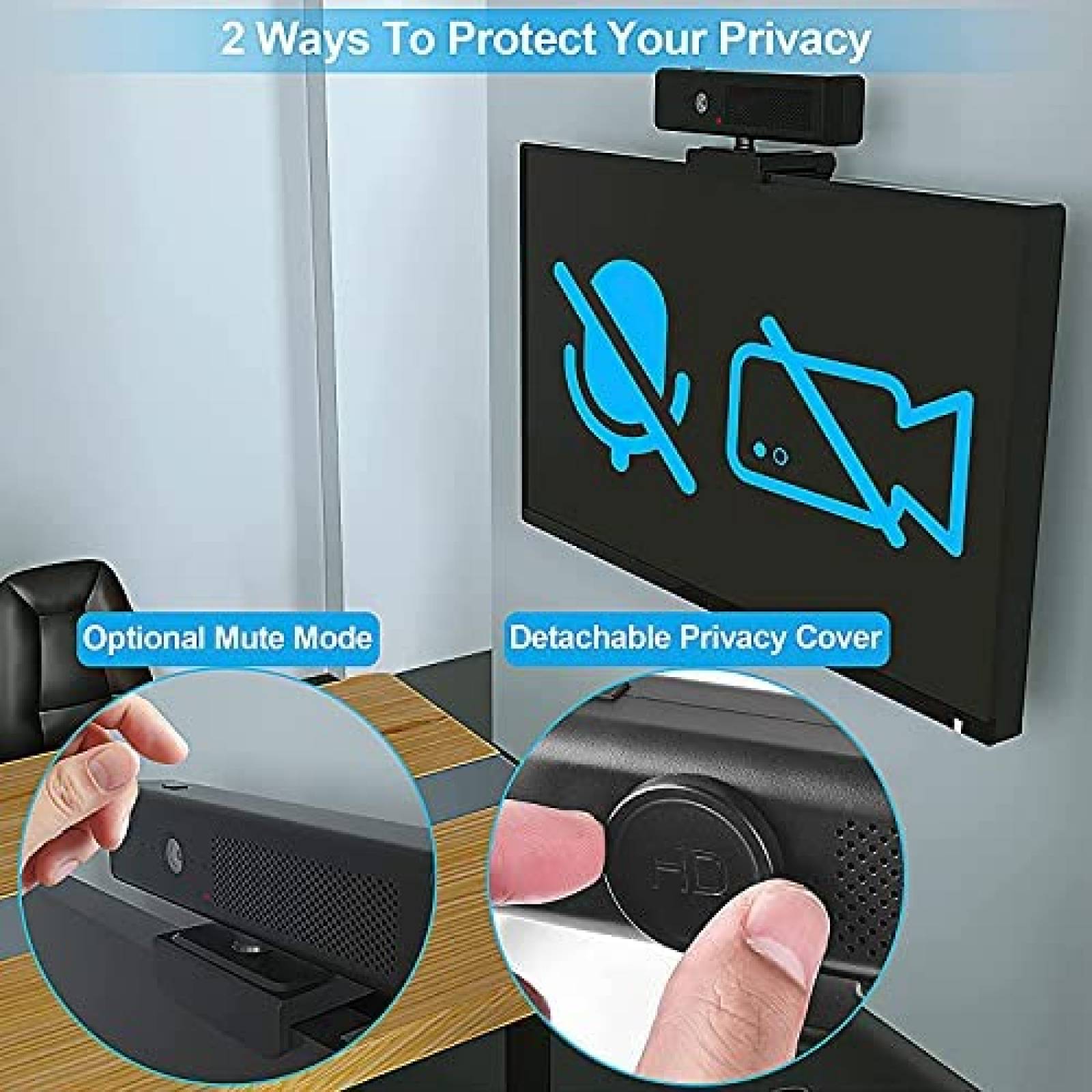 Camara web COSHIP gran angular 1080P con 4 microfonos -Negro