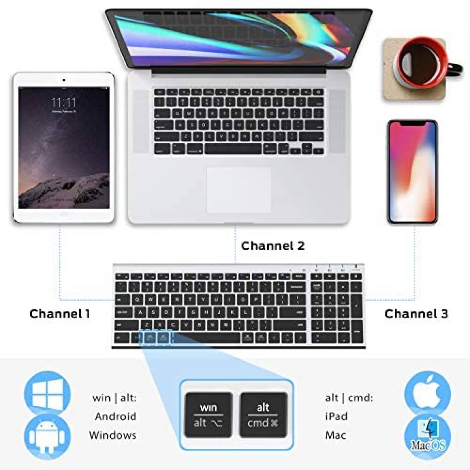 Teclado iClever BK10 Inalambrico Recargable Ergonomico