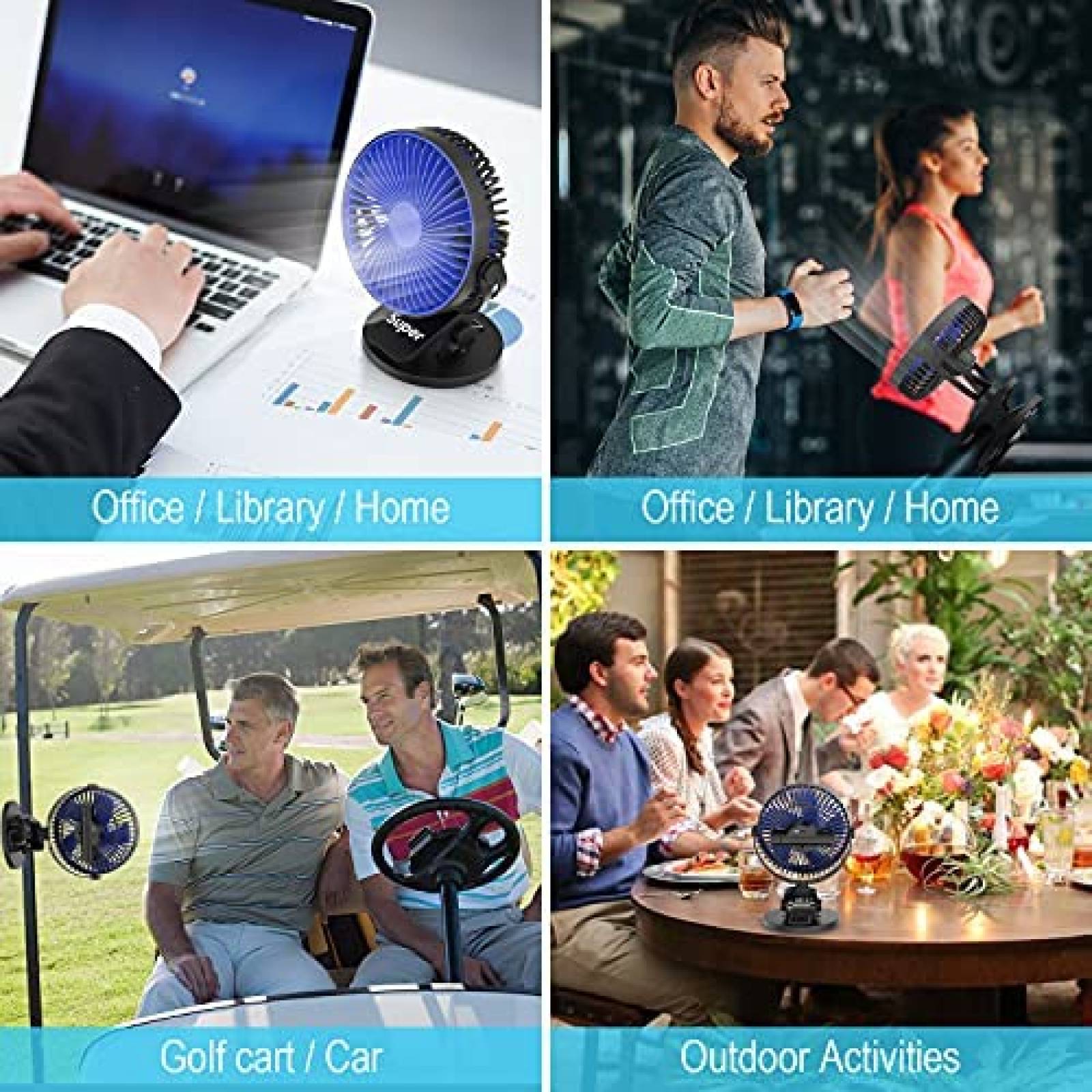 Ventilador de escritorio Supermi USB de 3 velocidades -Azul