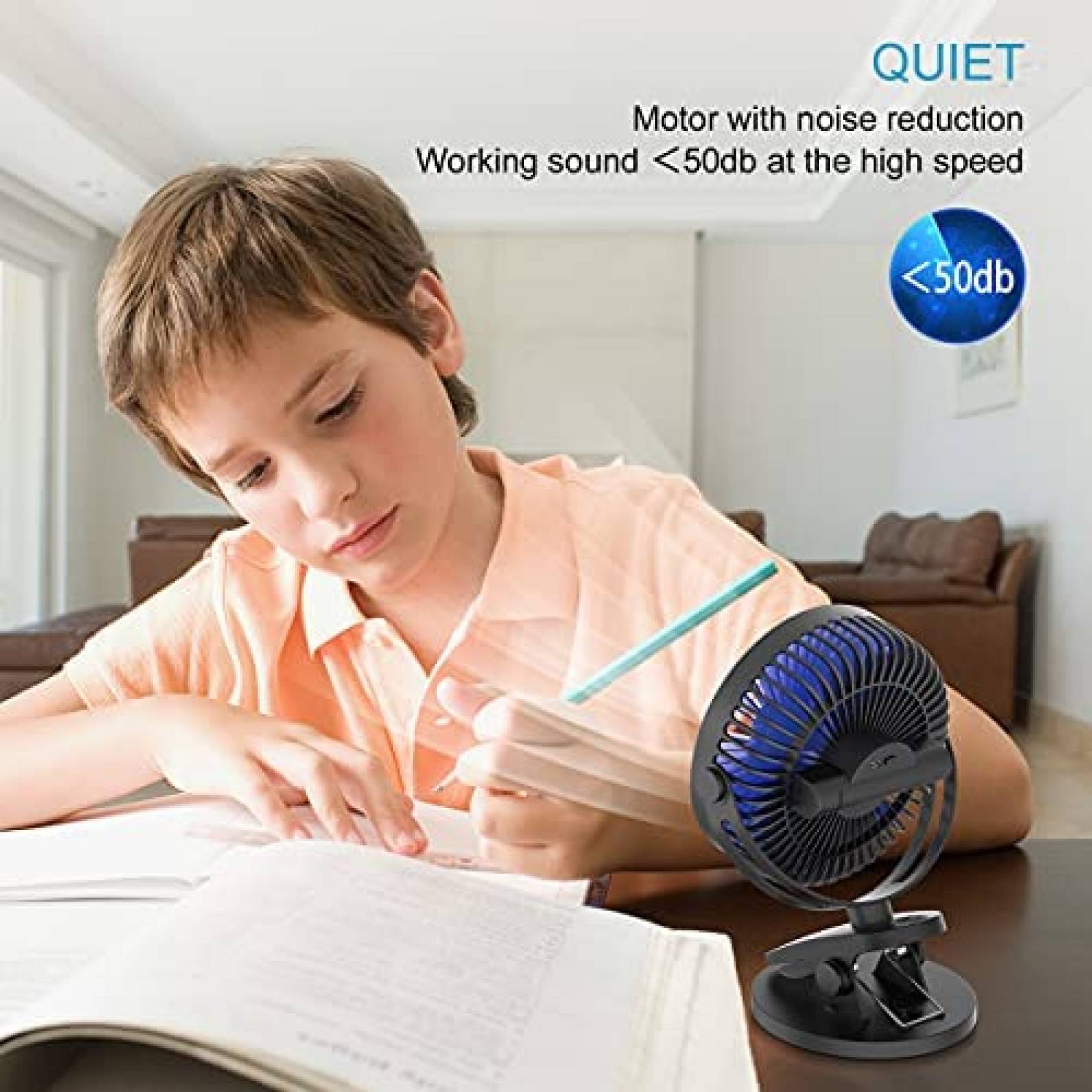 Ventilador de escritorio Supermi USB de 3 velocidades -Azul