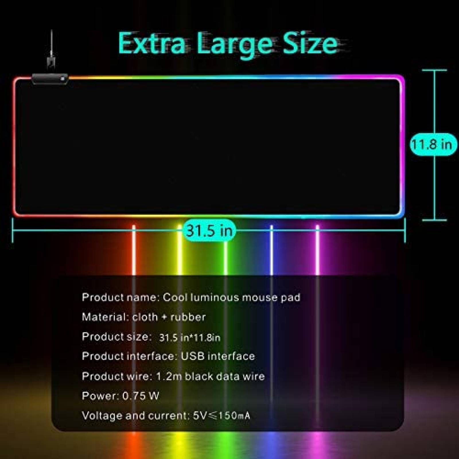 MousePad Madala Gaming LED Largo suve 12 niveles -Negro