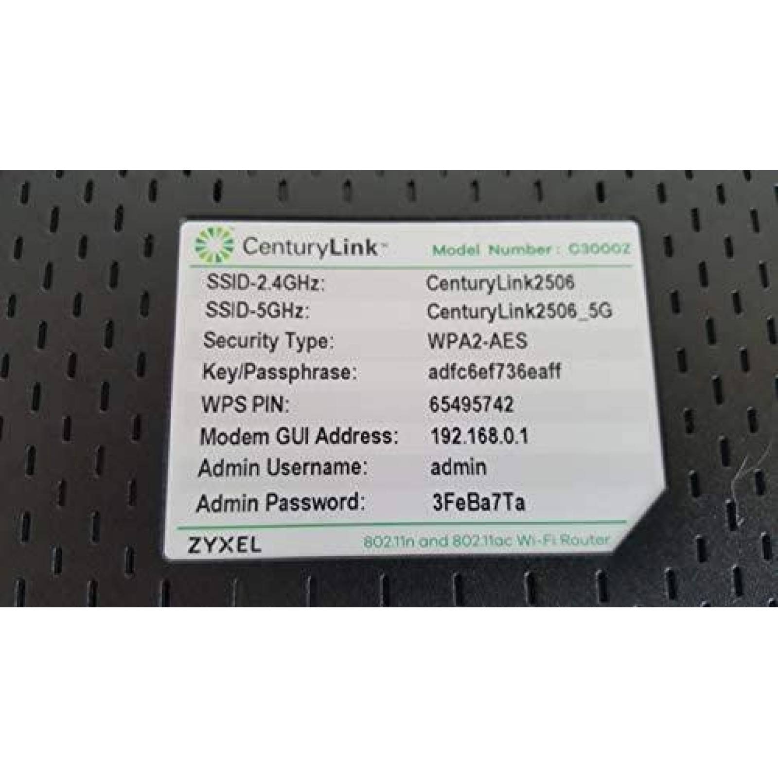 Modem ZyXEL C3000Z Para CenturyLink Y TDS Cable RJ45 -Negro