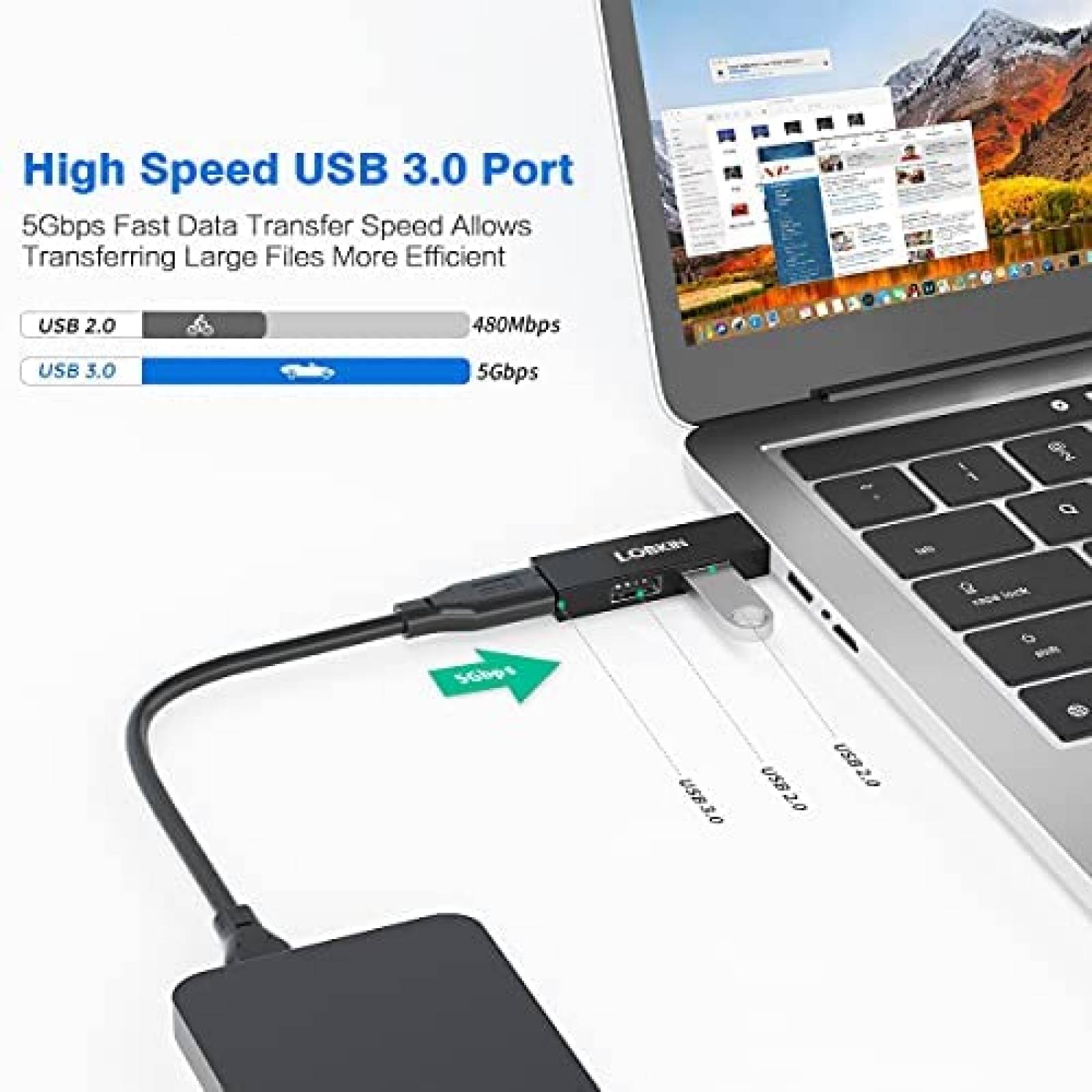 Divisor LOBKIN MA2607 1 Puerto USB 3.0 Y 2 De 2.0 -Negro