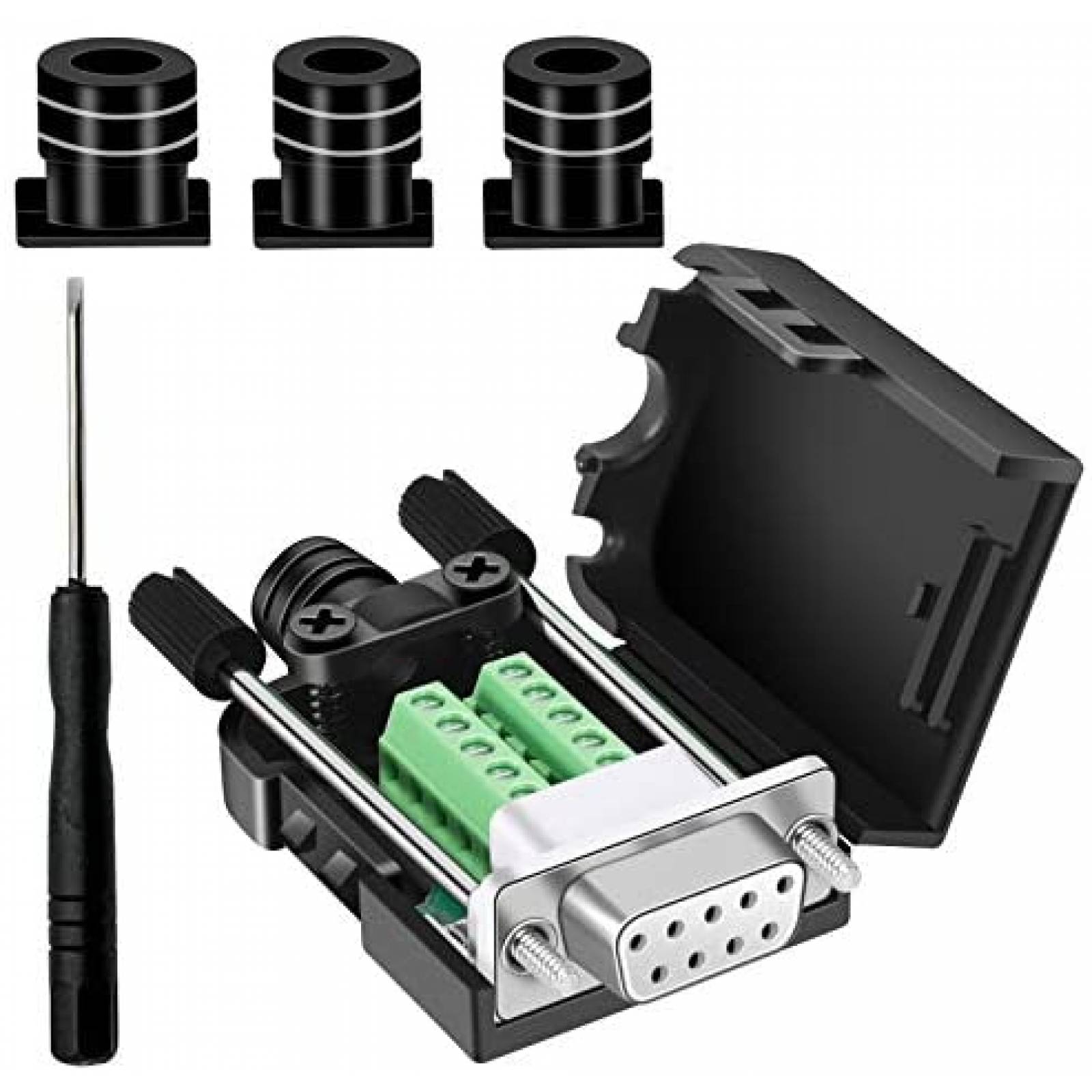 Conector de conexion DB9 BIFALE de 9 pines con caja -Negro