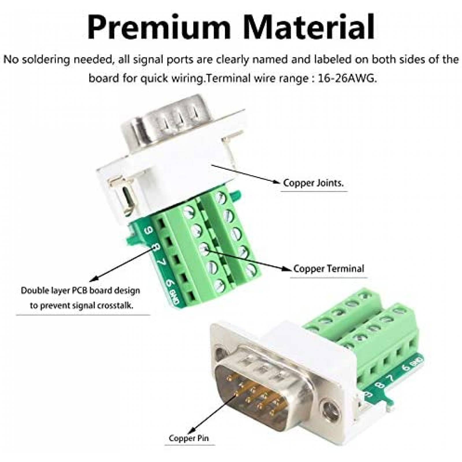 Conector de conexion DB9 BIFALE de 9 pines con caja -Negro