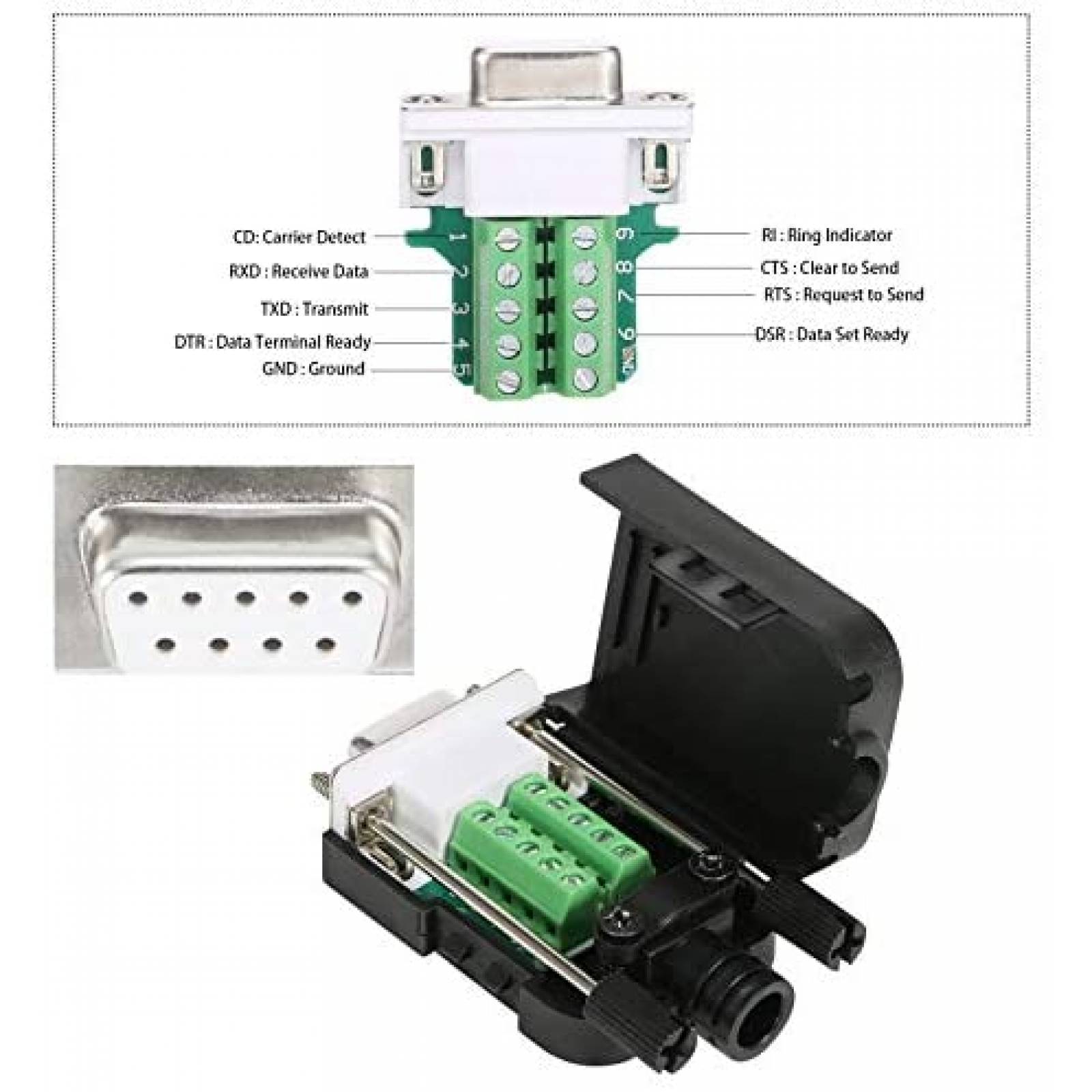 Conector de conexion DB9 BIFALE de 9 pines con caja -Negro