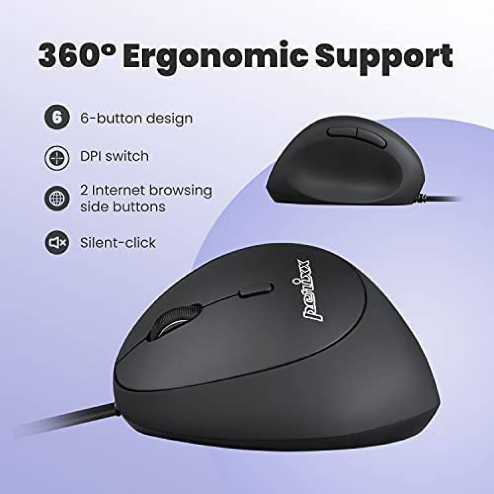 Mouse Perixx PERIMICE-519L Ergonomico Para zurdos -negro