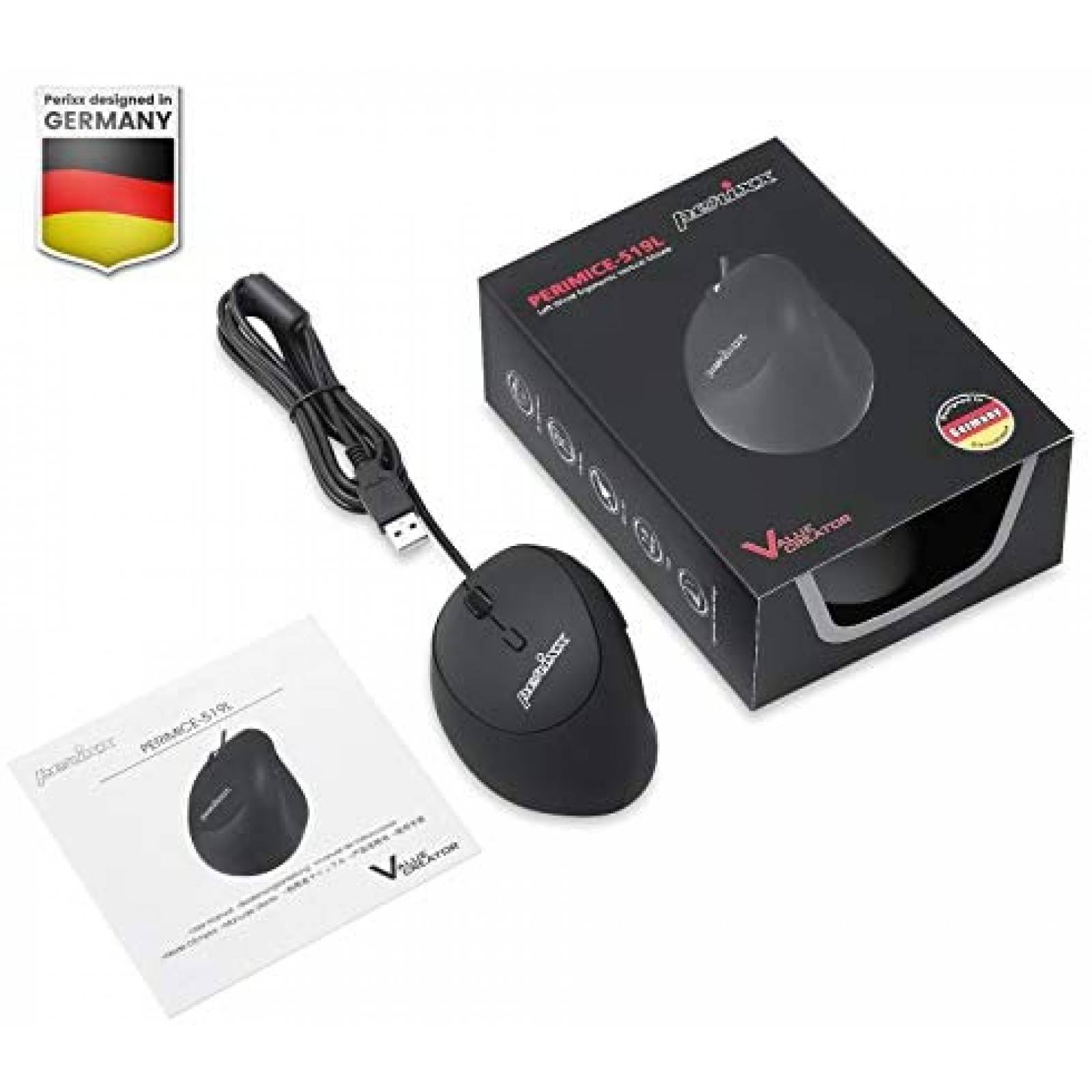 Mouse Perixx PERIMICE-519L Ergonomico Para zurdos -negro