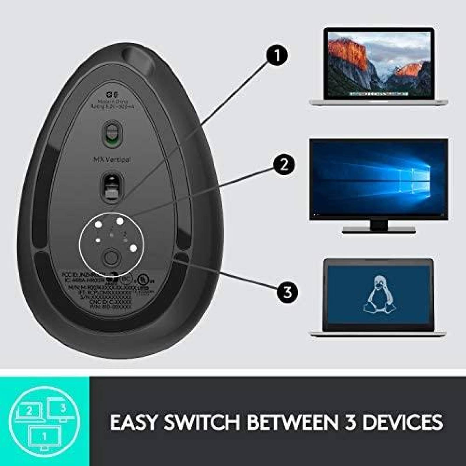 Mouse Logitech MX Vertical Ergonomico Bluetooth -Negro