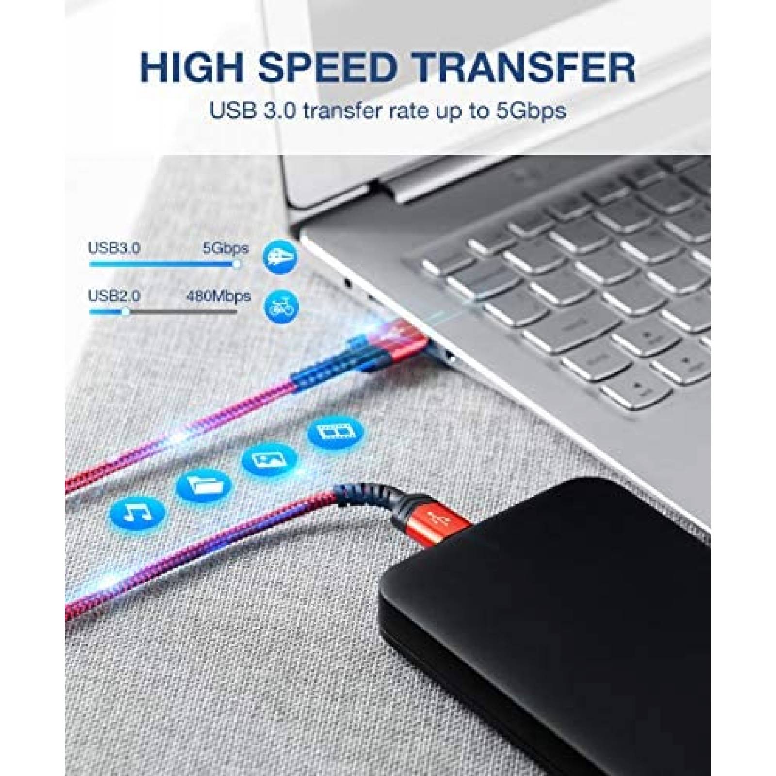 Cable USB JSAUX USB 3.0 Macho a Macho 6.6 Pies 2 Pzs -Rojo