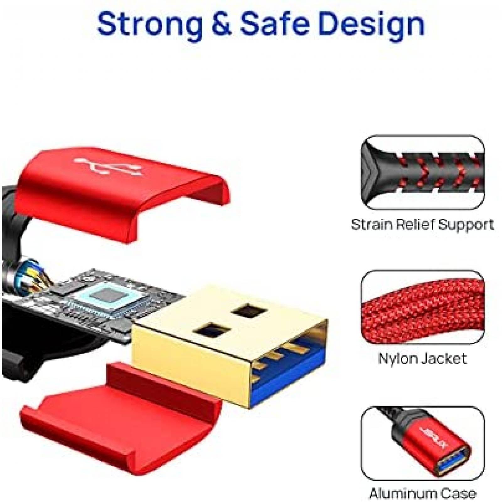 Cable USB JSAUX USB 3.0 Macho a Macho 6.6 Pies 2 Pzs -Rojo