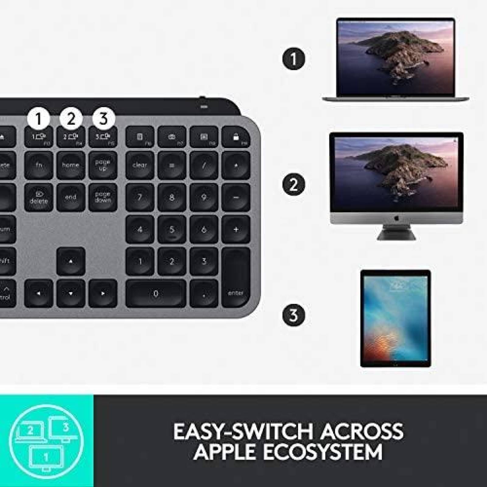 Teclado Logitech MX Keys inalambrico para Mac Bluetooth/USB