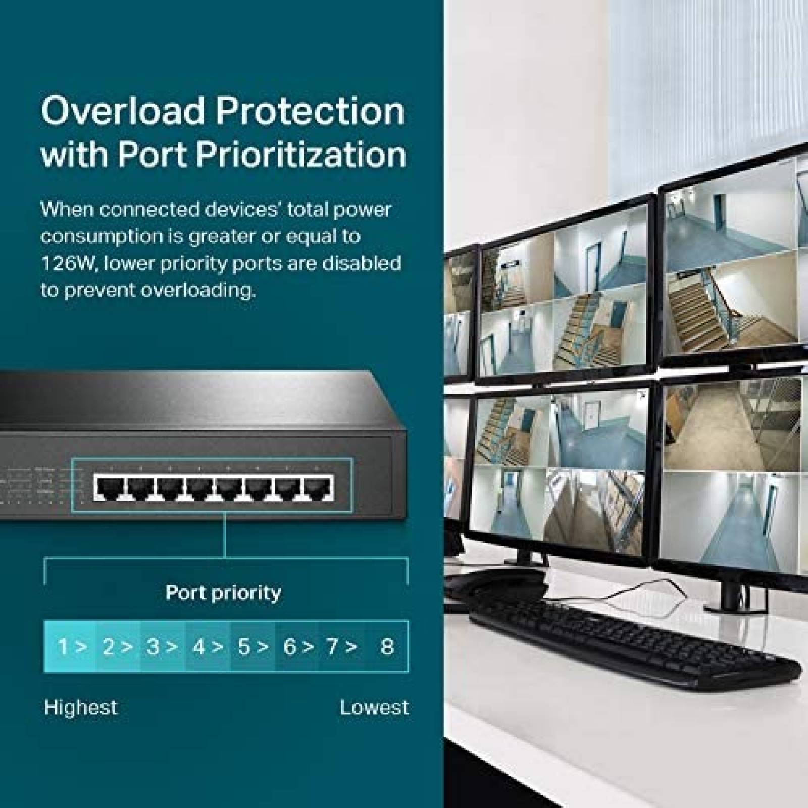Puerto Ethernet TP-Link Proteccion 8 puertos -Negro