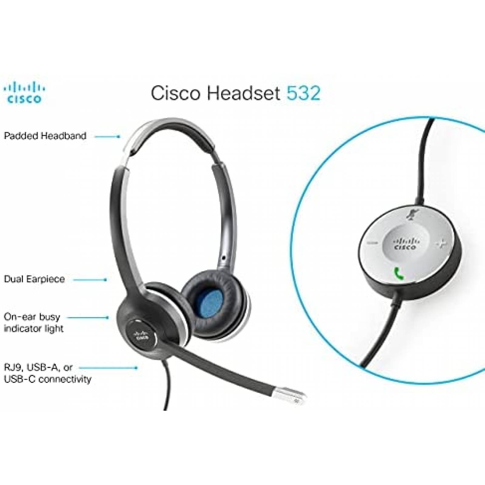 Audifonos Cisco Diadema con Microfono Dual -Negro