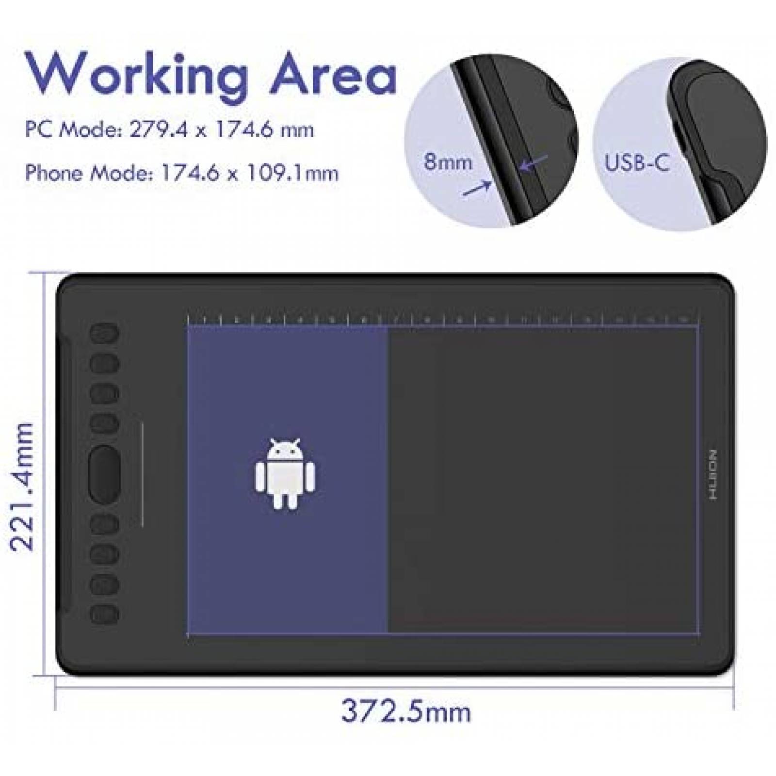 Tabletas Graficas HUION Inspiroy H1161 USBC Negro