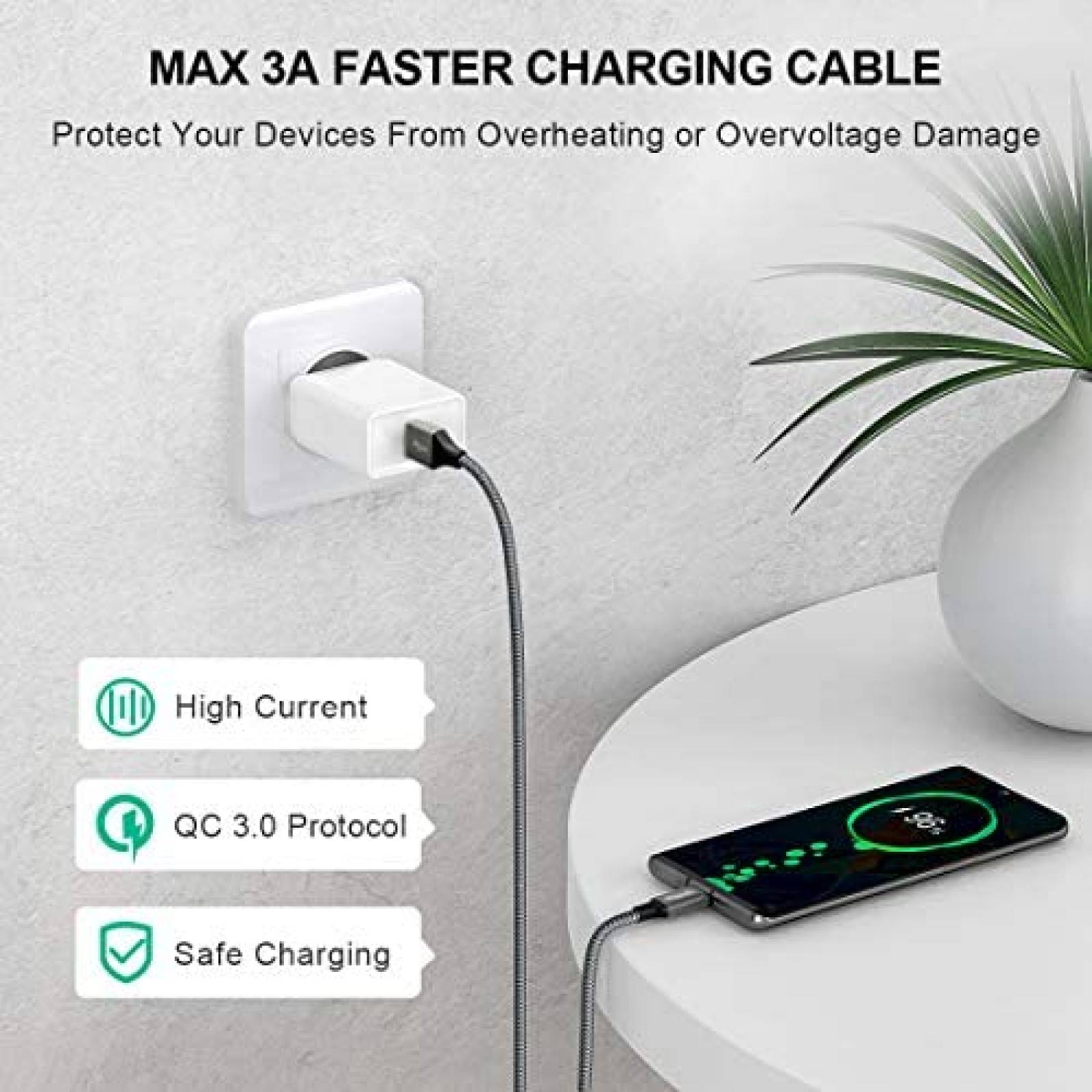 Cable cargador etguuds TC-C210 USB C Carga rapida -Gris
