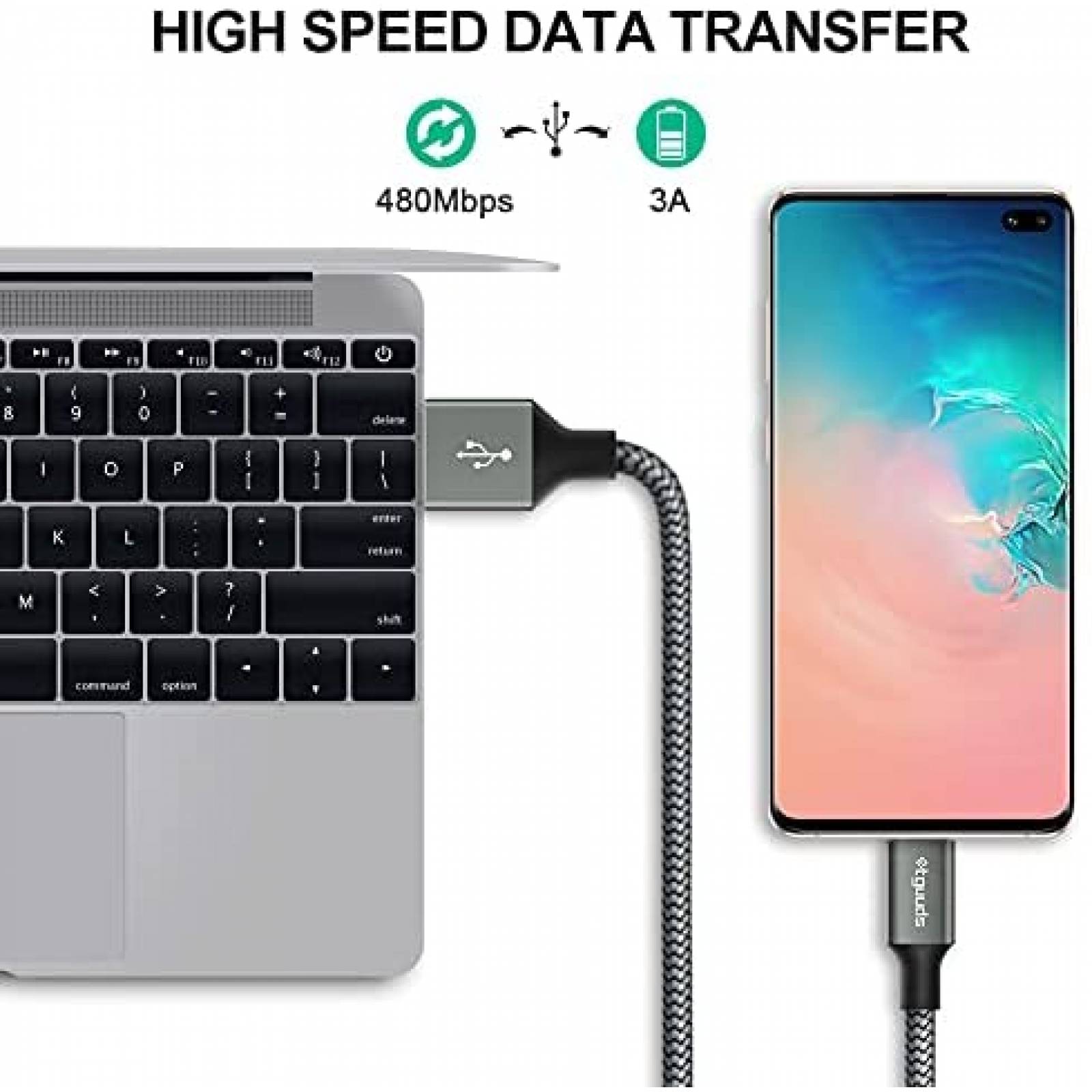 Cable cargador etguuds TC-C210 USB C Carga rapida -Gris