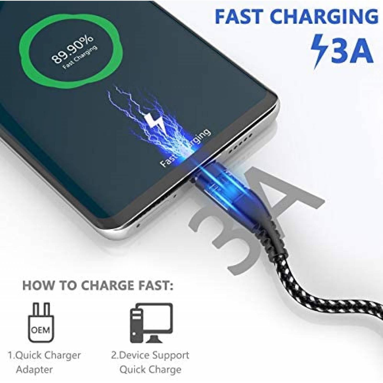 Cable USB C Vozim paquete de 5 USB A a USB C -Negro