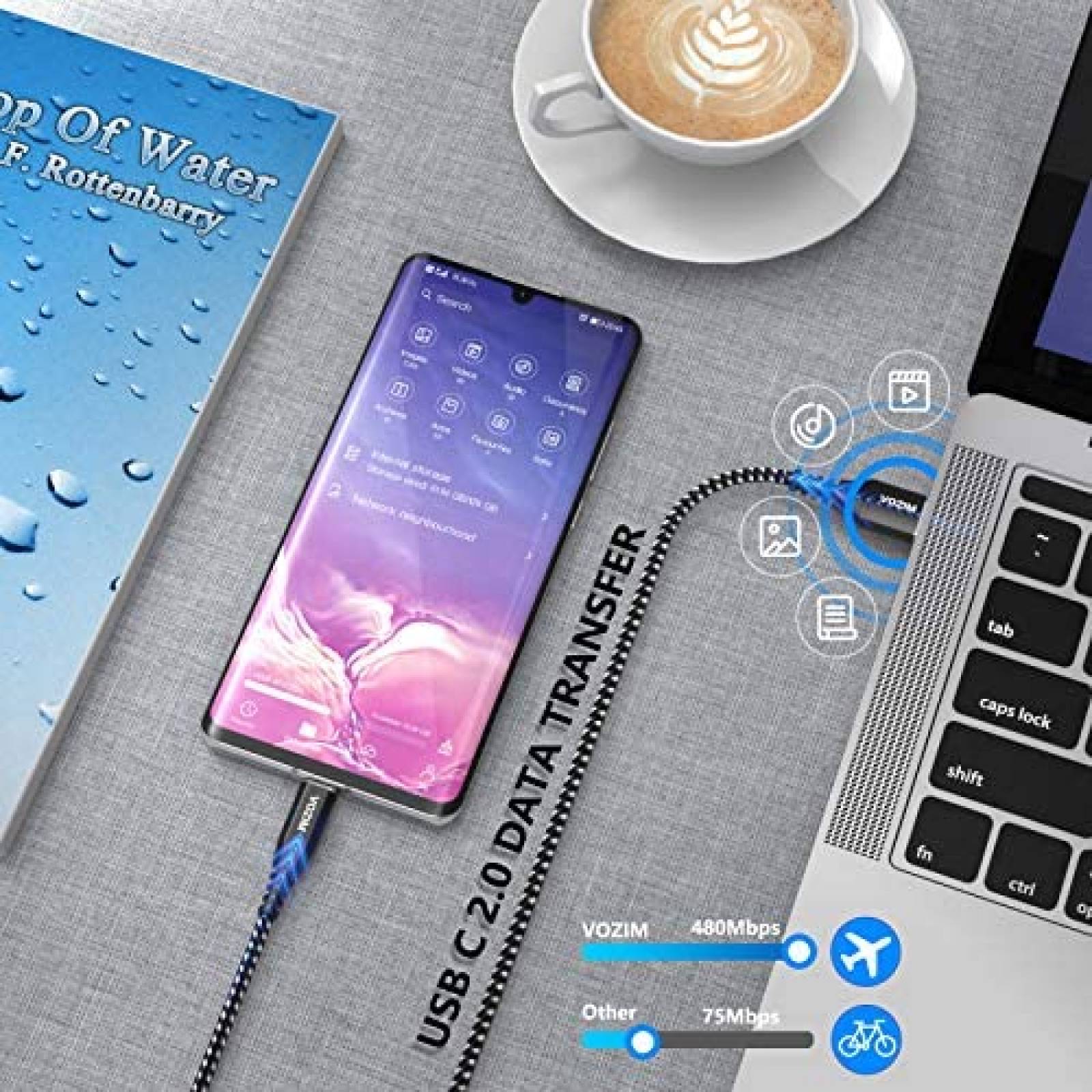 Cable USB C Vozim paquete de 5 USB A a USB C -Negro