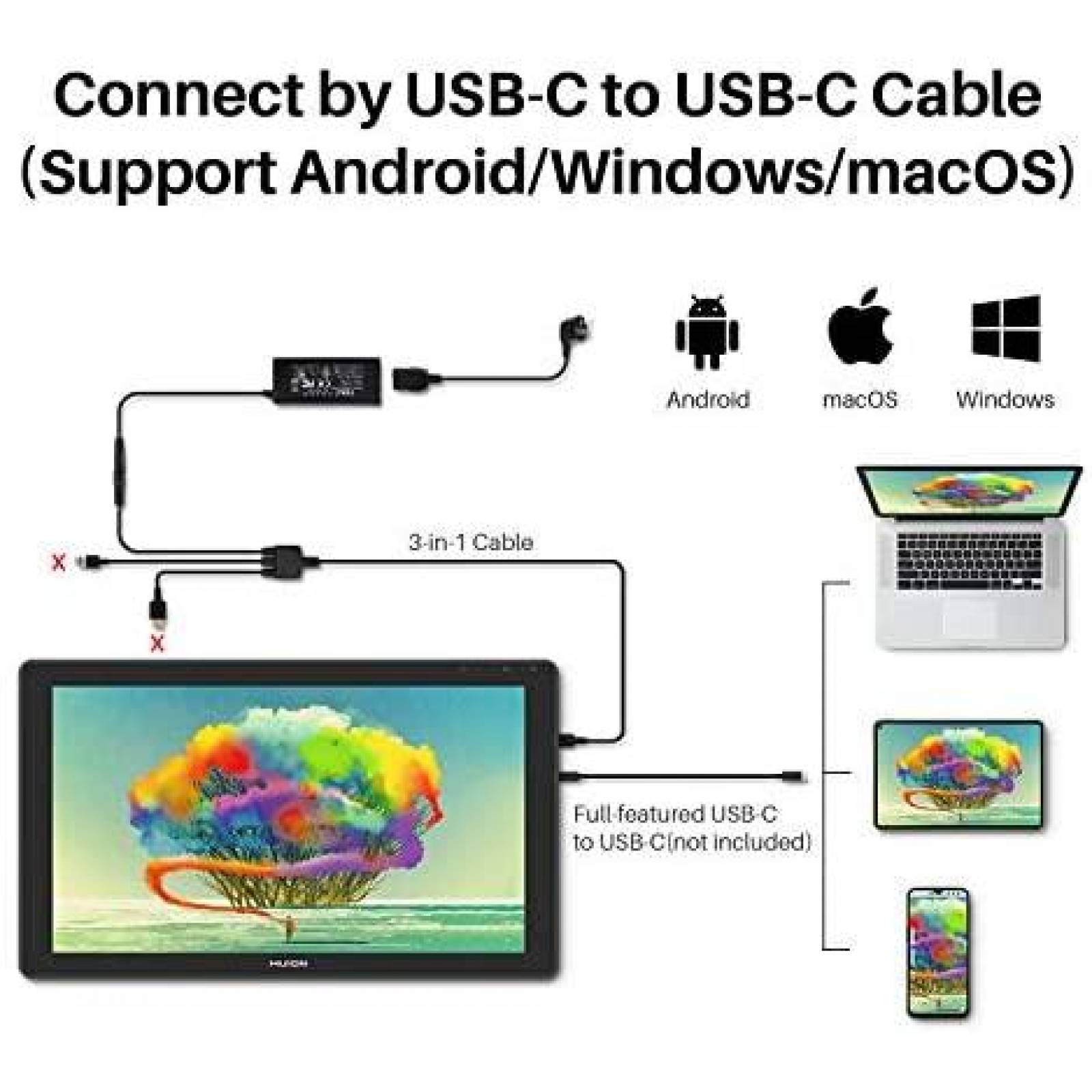 Monitor de Dibujo HUION 1920x1080 Pantalla de 21.5" -Negro