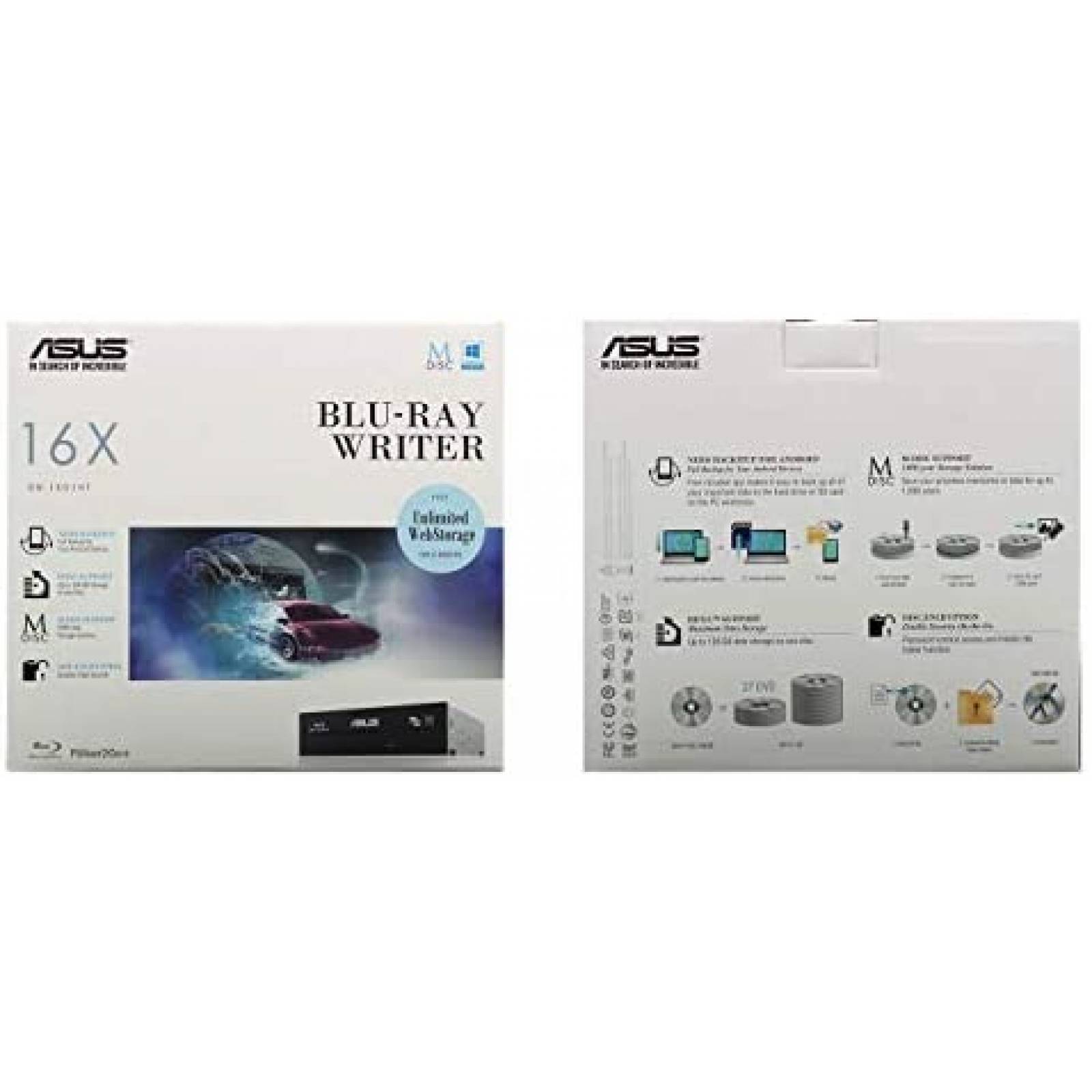 Grabador ASUS BW-16D1HT Interno de Blu-ray con 1 Pack M-Disc
