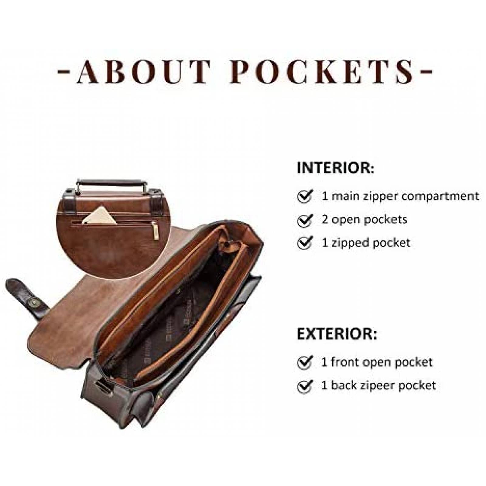 Maletin Vintage ECOSUSI de 12.6''x9.4'' para Mujer -Cafe