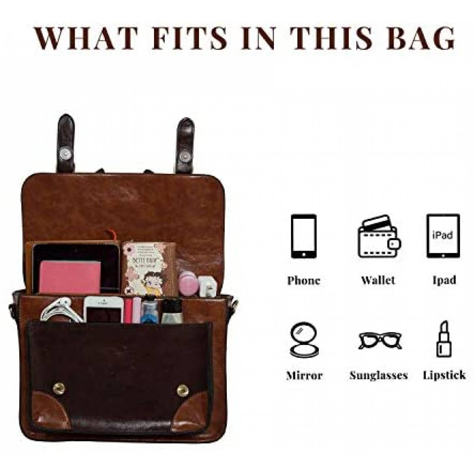 Maletin Vintage ECOSUSI de 12.6''x9.4'' para Mujer -Cafe