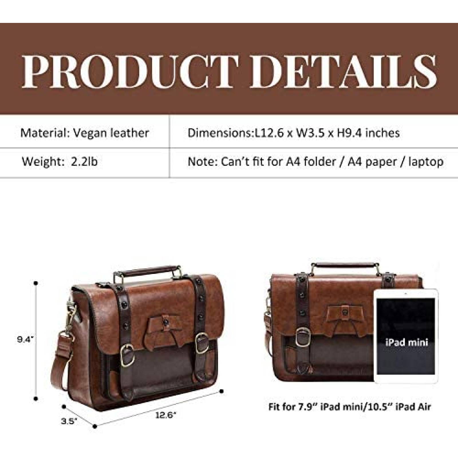 Maletin Vintage ECOSUSI de 12.6''x9.4'' para Mujer -Cafe