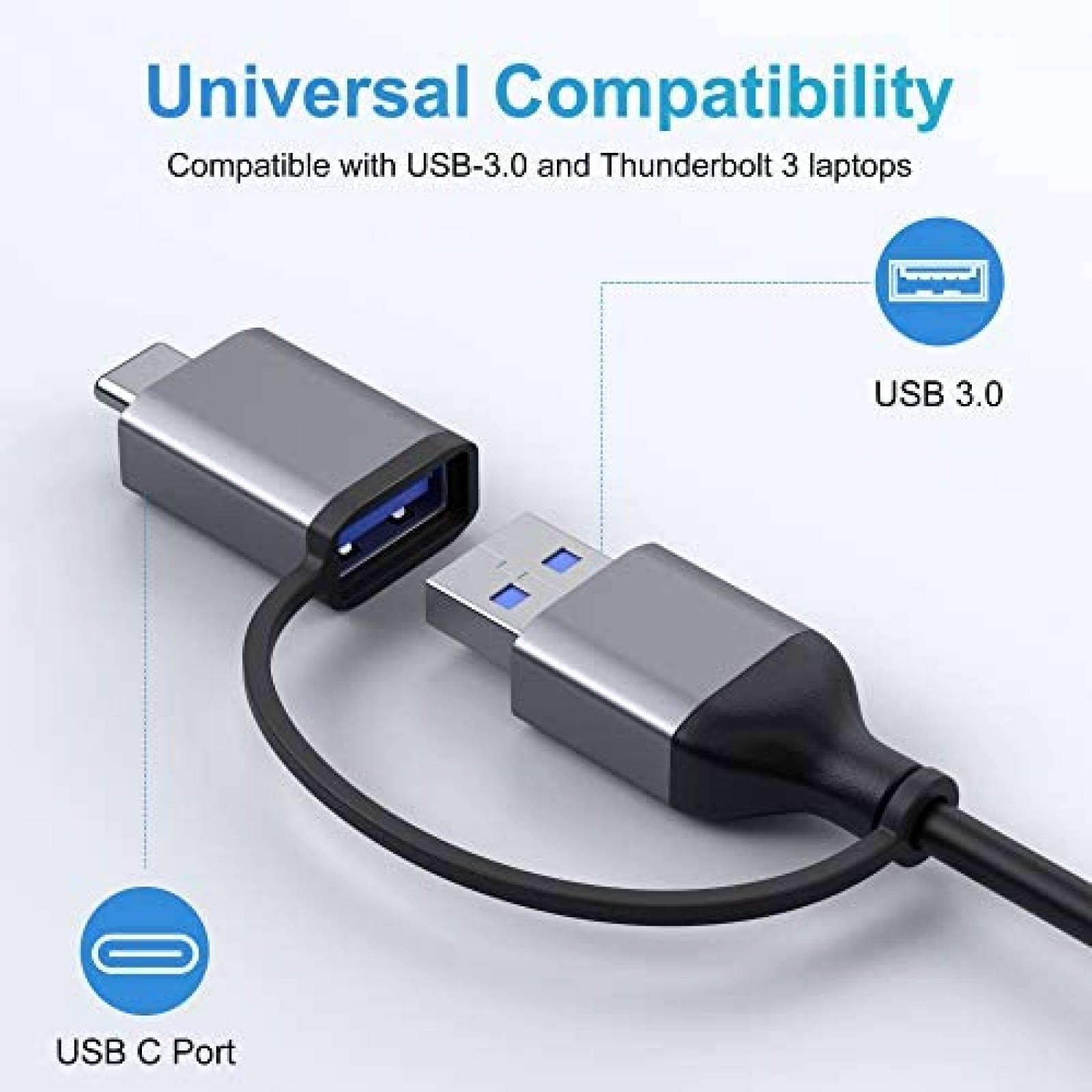 Adaptador LIONWEI 5 en 1 Hub USB-C de Pantalla Dual -Gris