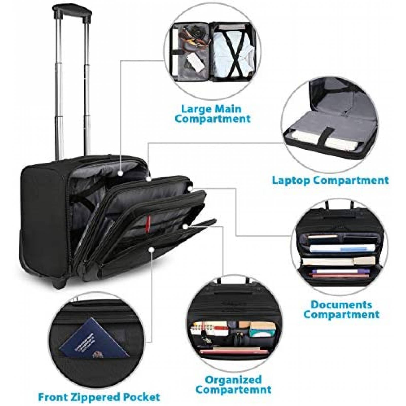 Mochila de Ruedas Matein para Laptop de 17'' -Negro