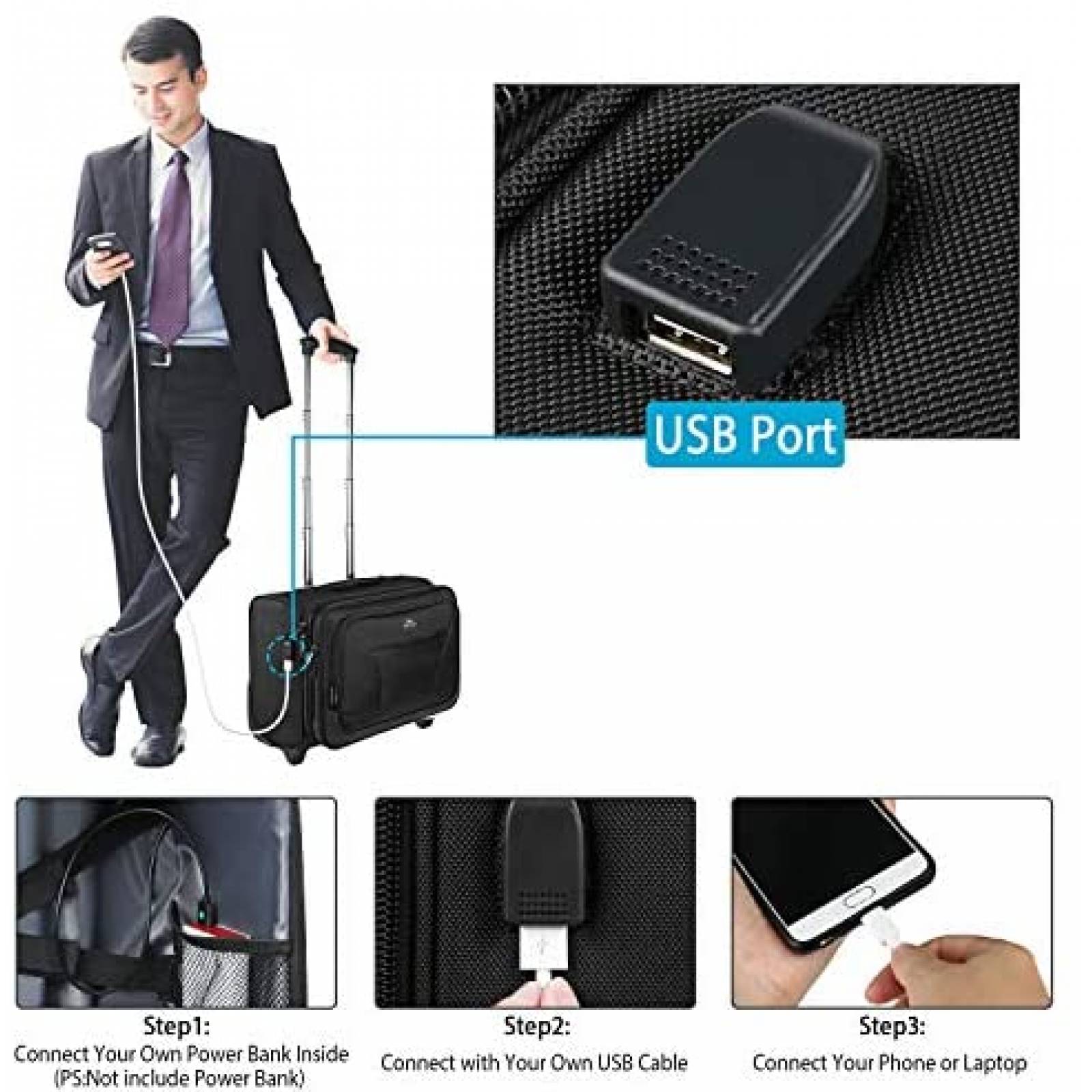 Mochila de Ruedas Matein para Laptop de 17'' -Negro