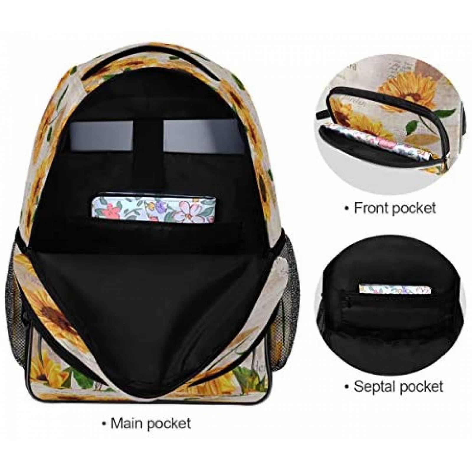 Mochila Vdsrup Dibujo Girasoles Varios Compartimentos -Beige