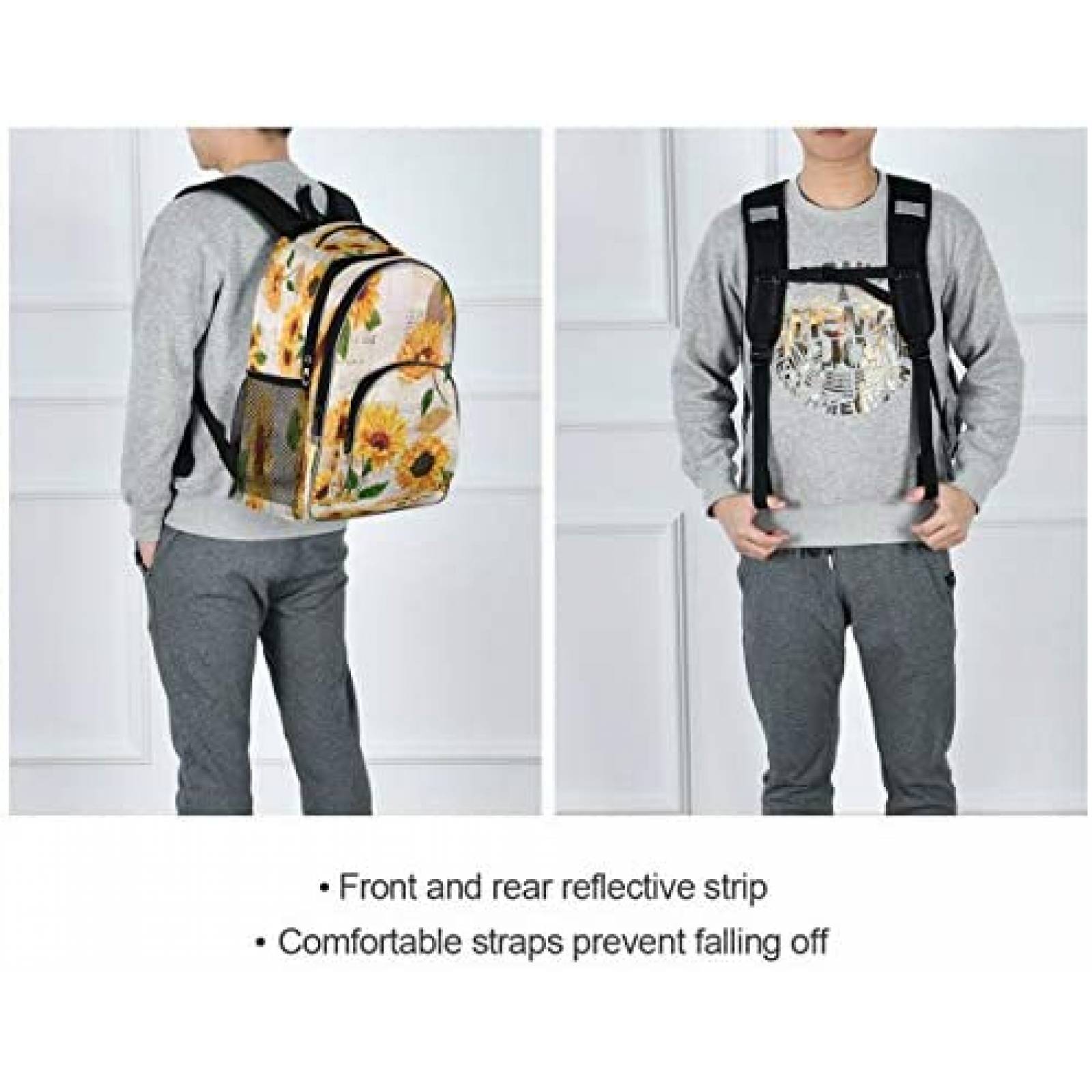 Mochila Vdsrup Dibujo Girasoles Varios Compartimentos -Beige