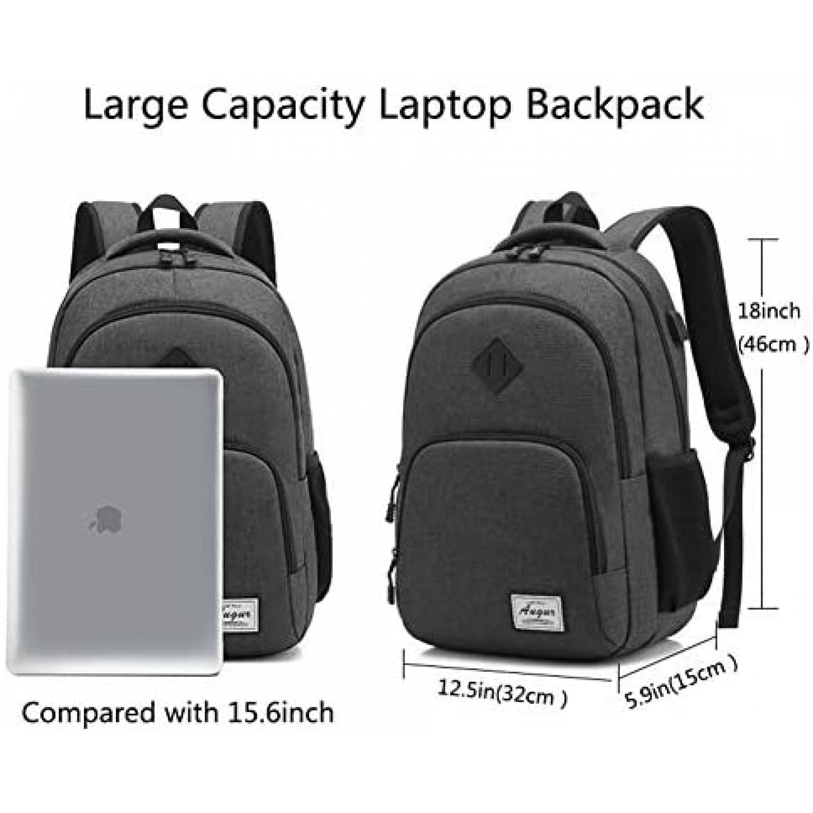 Mochila laptop AUGUR 966N-BLACK Impremeable Trasera -Negro