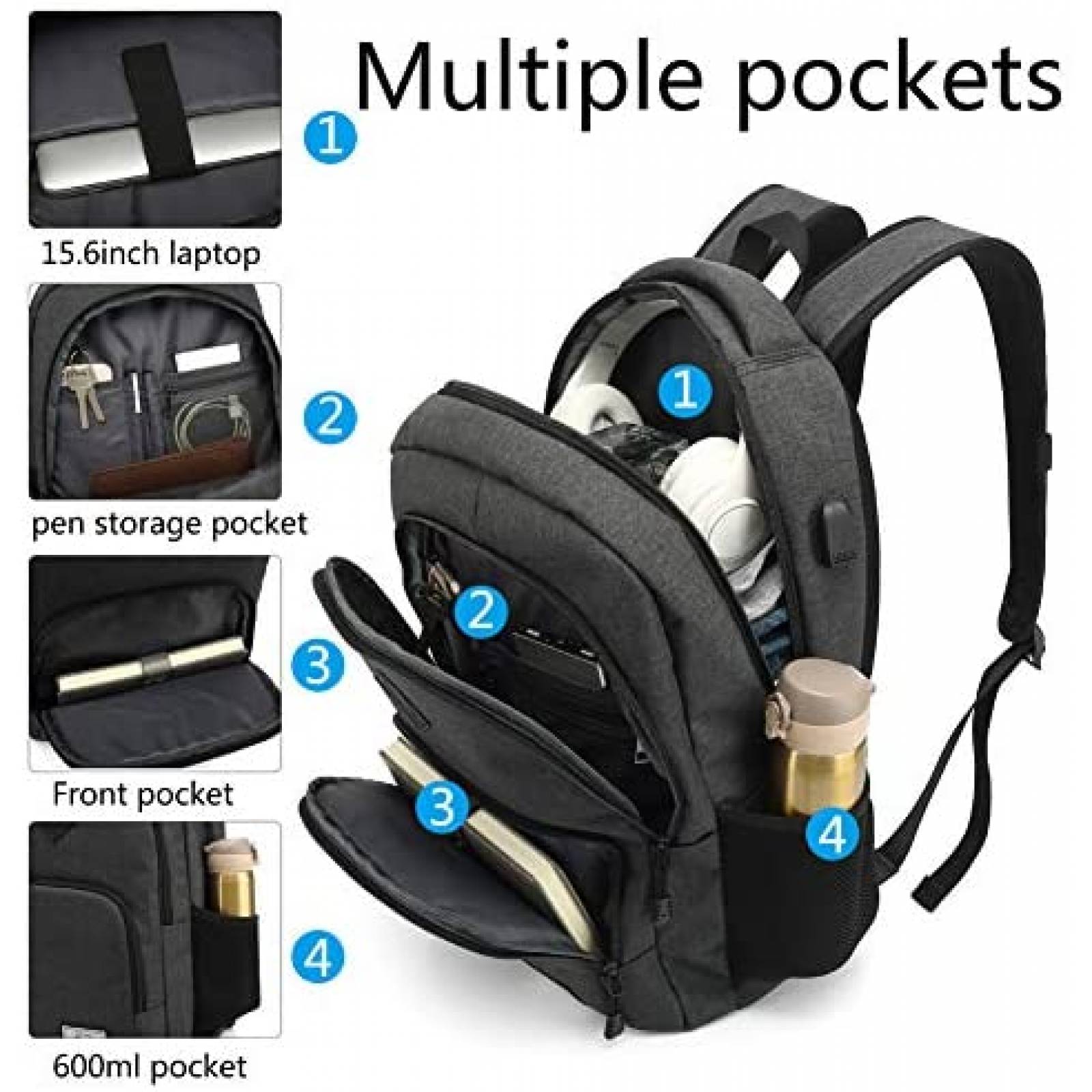 Mochila laptop AUGUR 966N-BLACK Impremeable Trasera -Negro