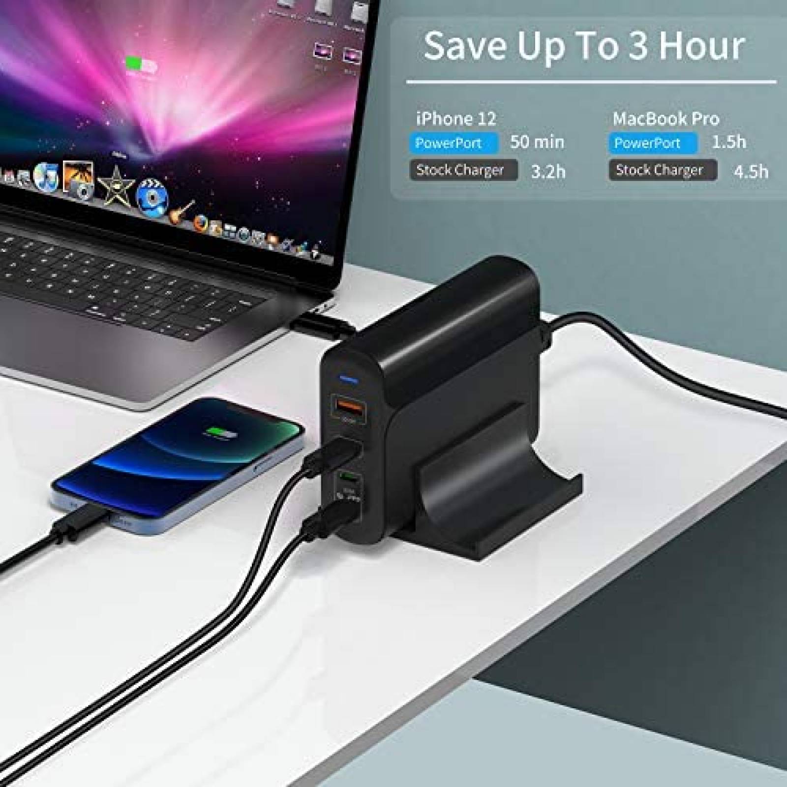 Fuente de poder HUNDA A2002 USB C Carga rapida -Negro