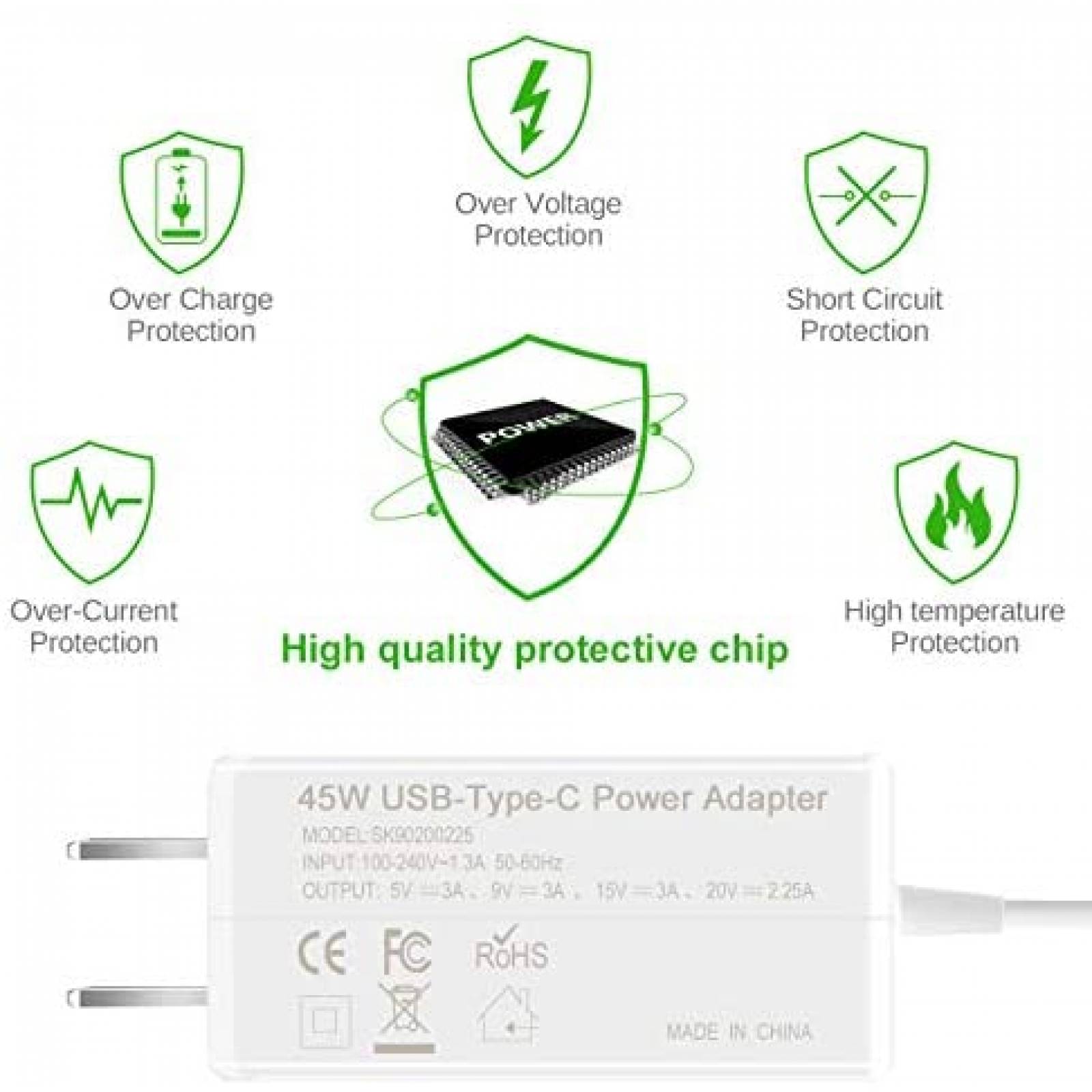 Cargador Eokoowo USB C para Chromebook Plus Pro 45W -Blanco