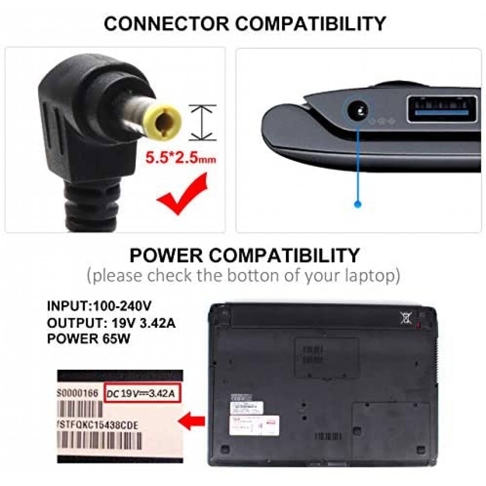 Cargador Generico 19V 4,74 A 90W 100-240V 50/60 Hz -Negro