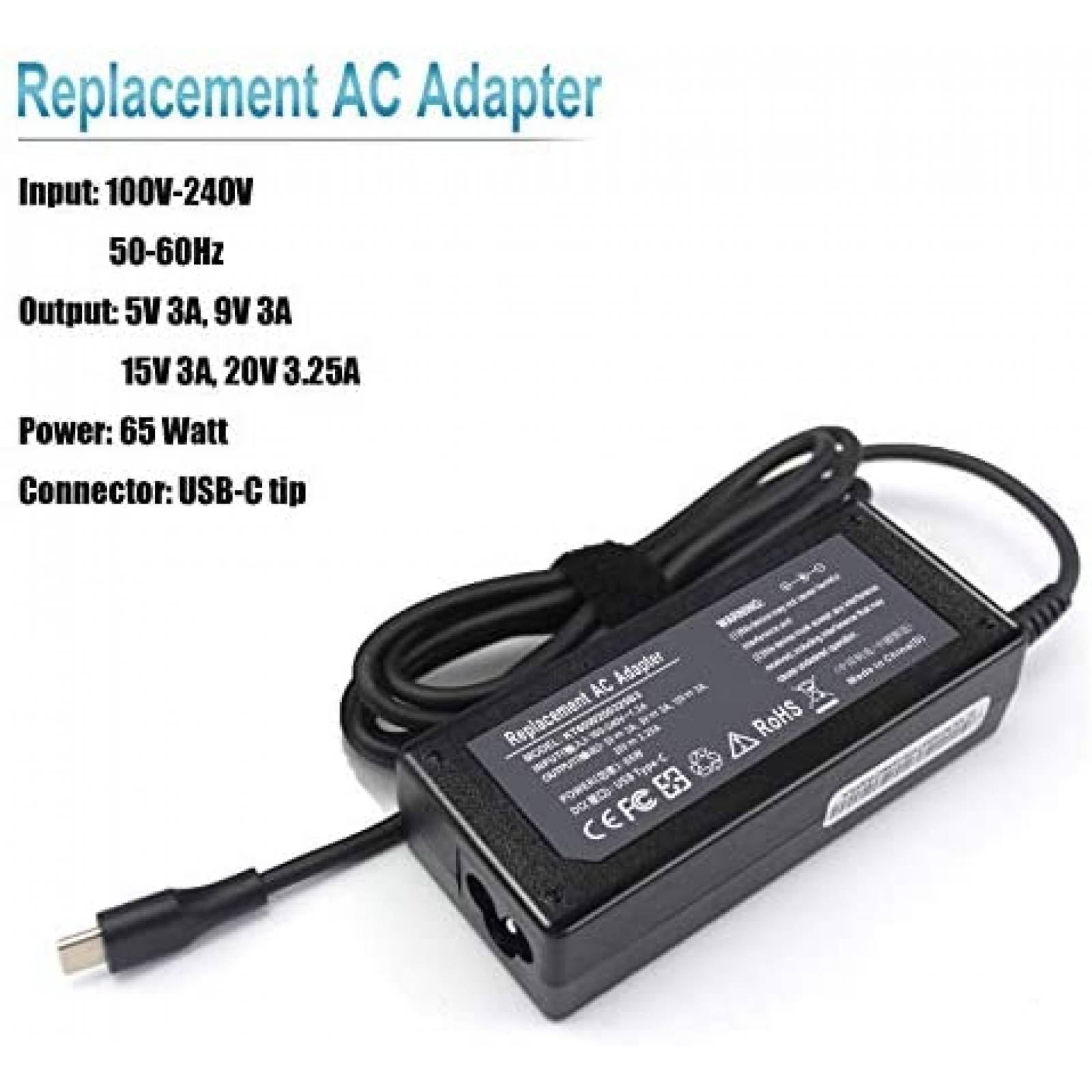 Cargador LNOCCIY Compatible Para Lenovo USB-C CA 65W -Negro