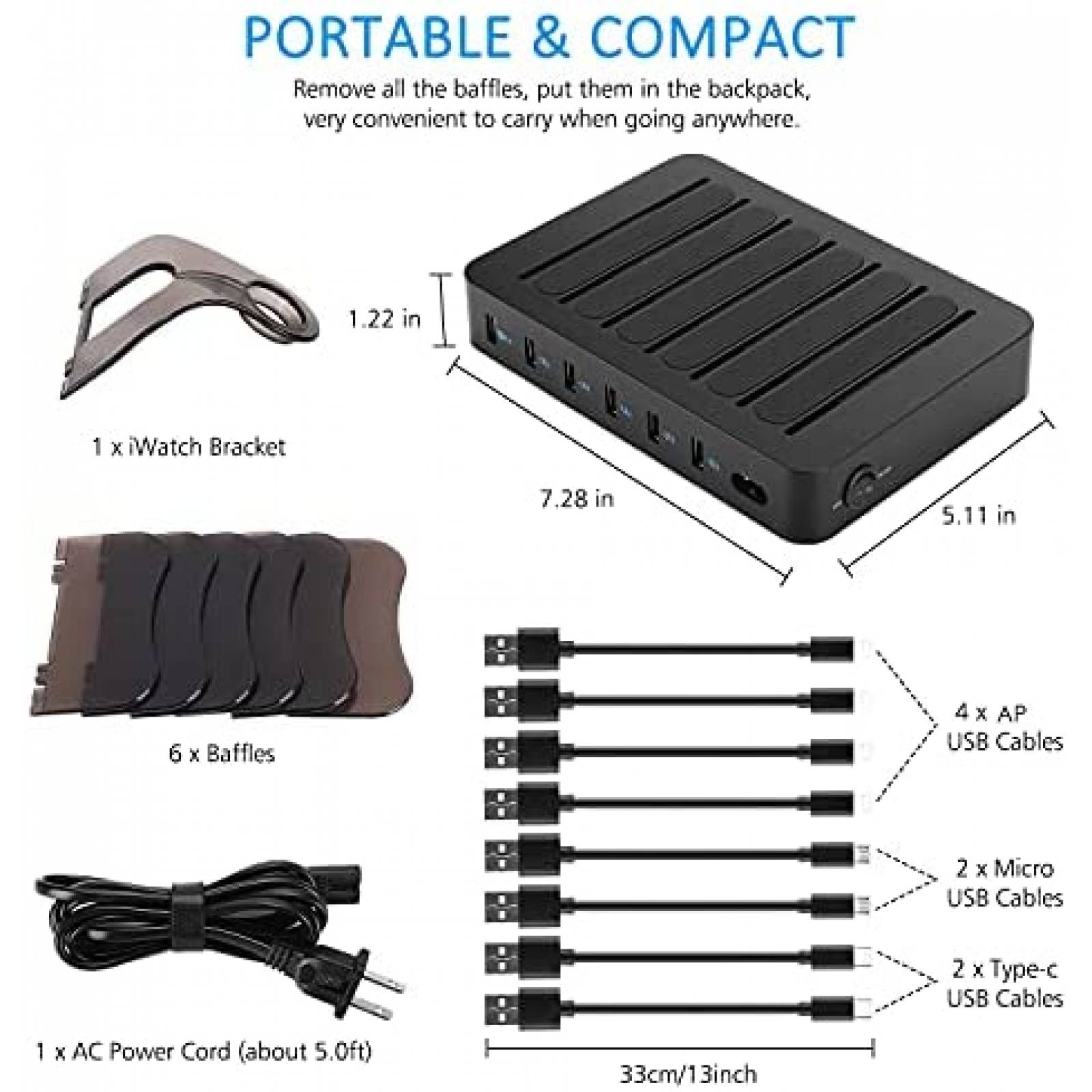 Estacion de Carga PRITEK 6 Puertos USB 5V/3A+5V/2.4A -Negro
