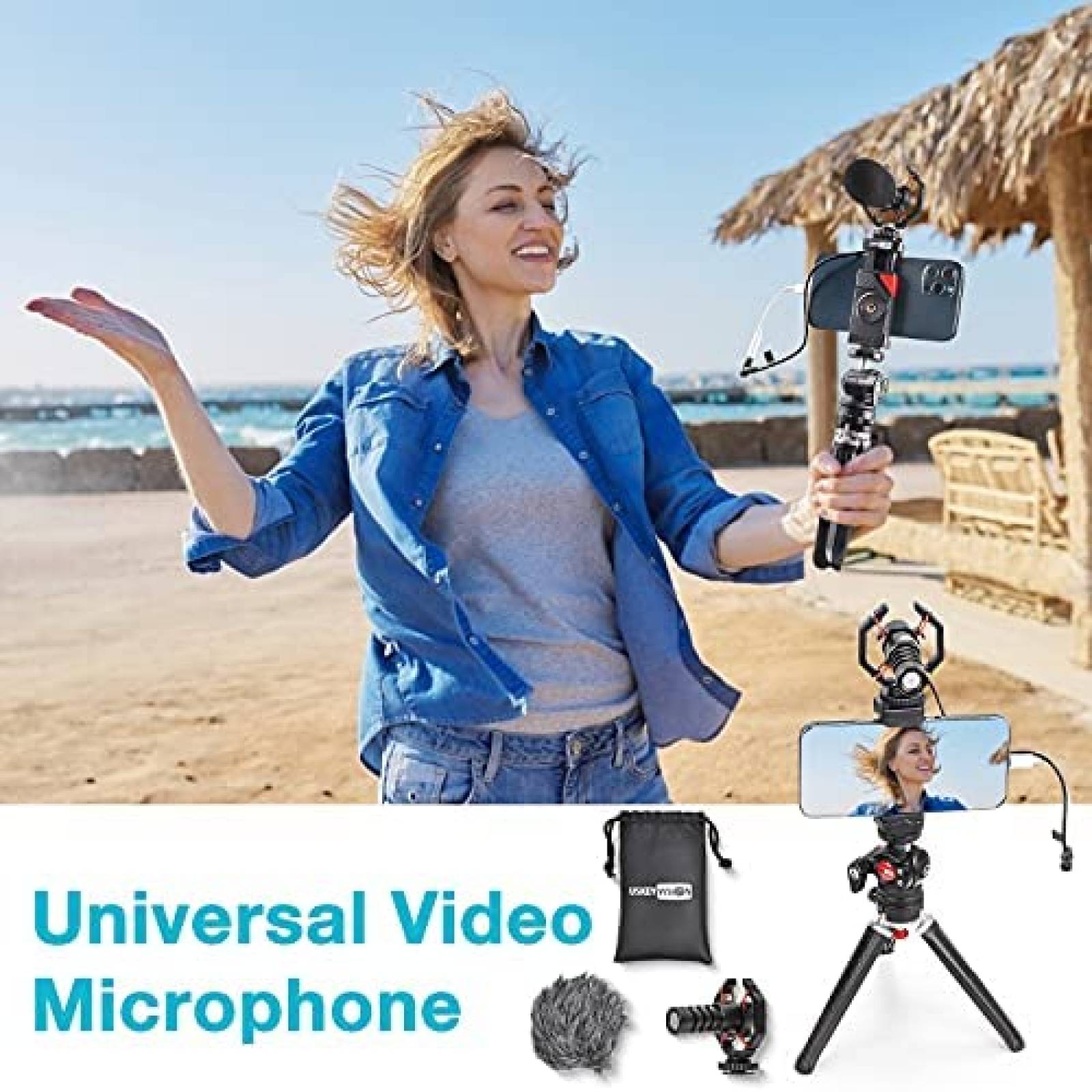 Kit Microfono USKEYVISION Tripie Aluminio Cabezal Bola 360