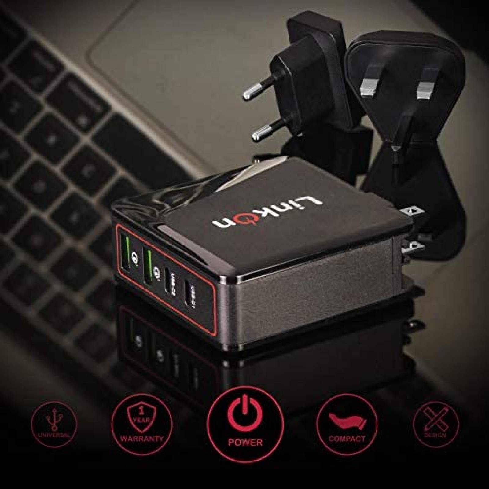 Cargador de Pares LinkOn Ganius 136W USB C 2 Puertos -Negro