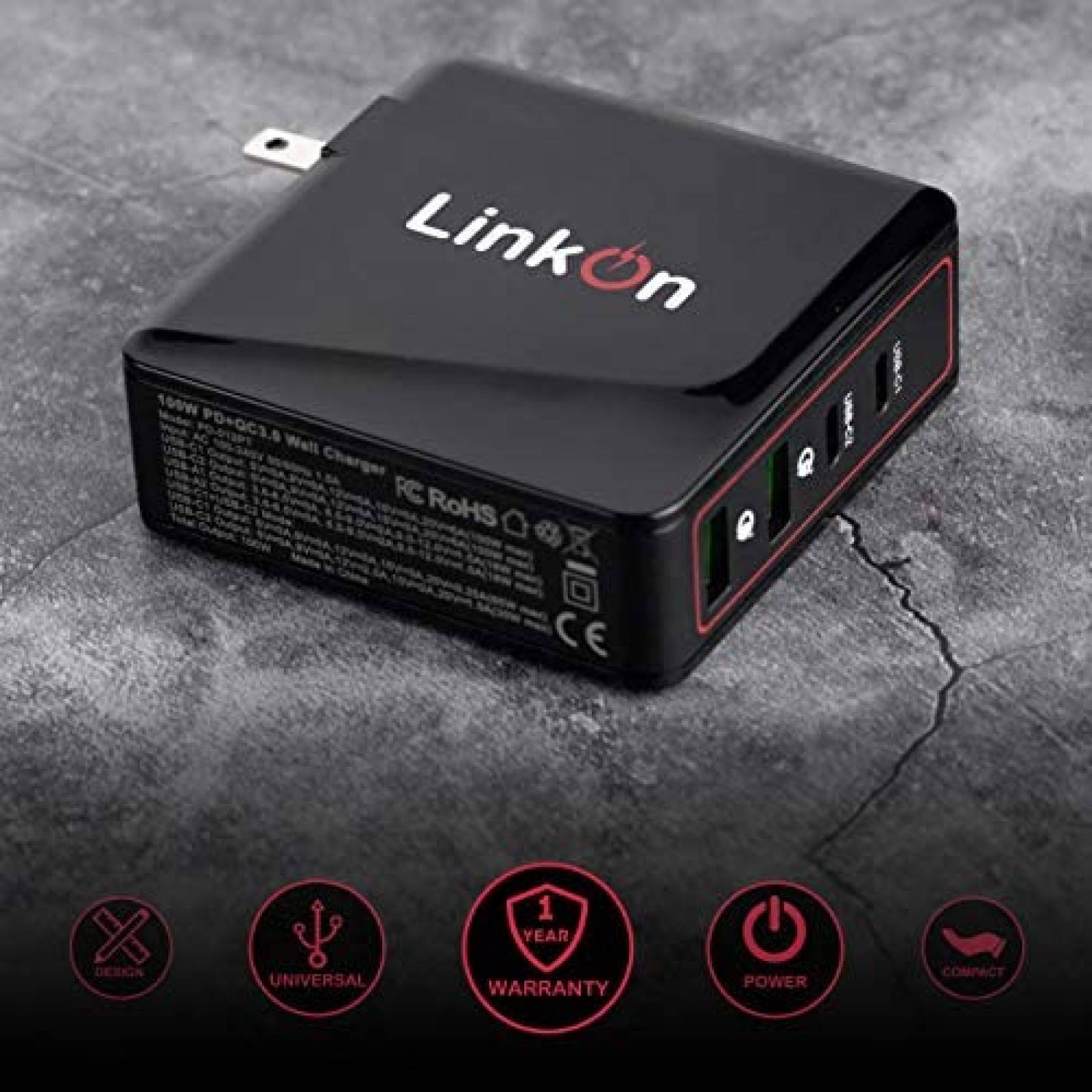 Cargador de Pares LinkOn Ganius 136W USB C 2 Puertos -Negro