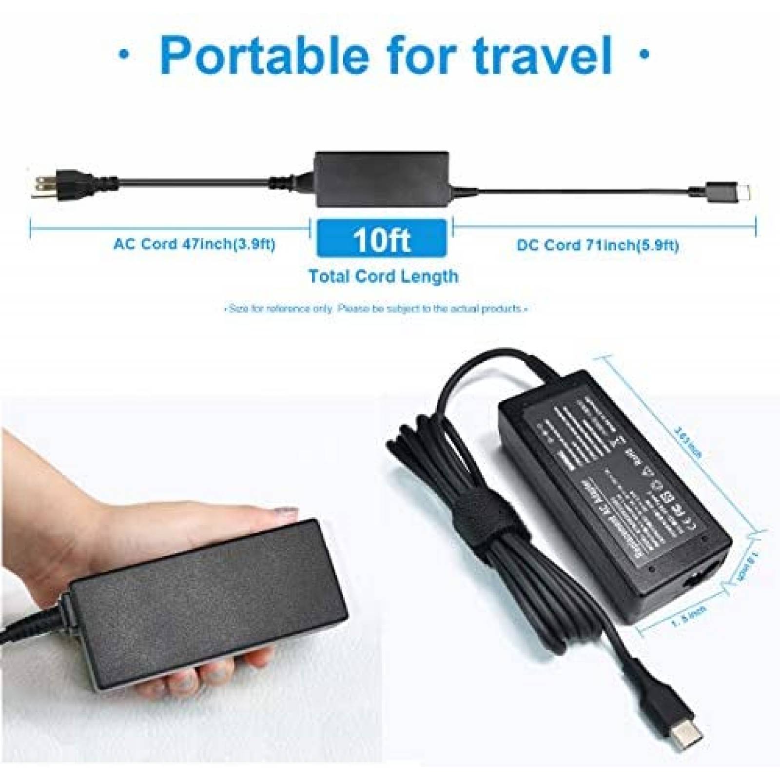 Cargador ECHEER 65W 45W USB-C para HP Chromebook X360 -Negro