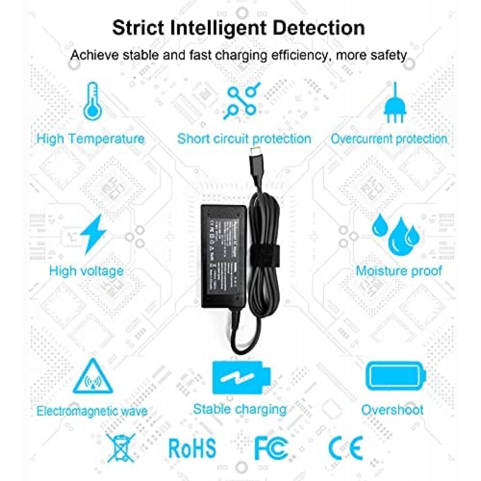 Cargador ECHEER 65W 45W USB-C para HP Chromebook X360 -Negro