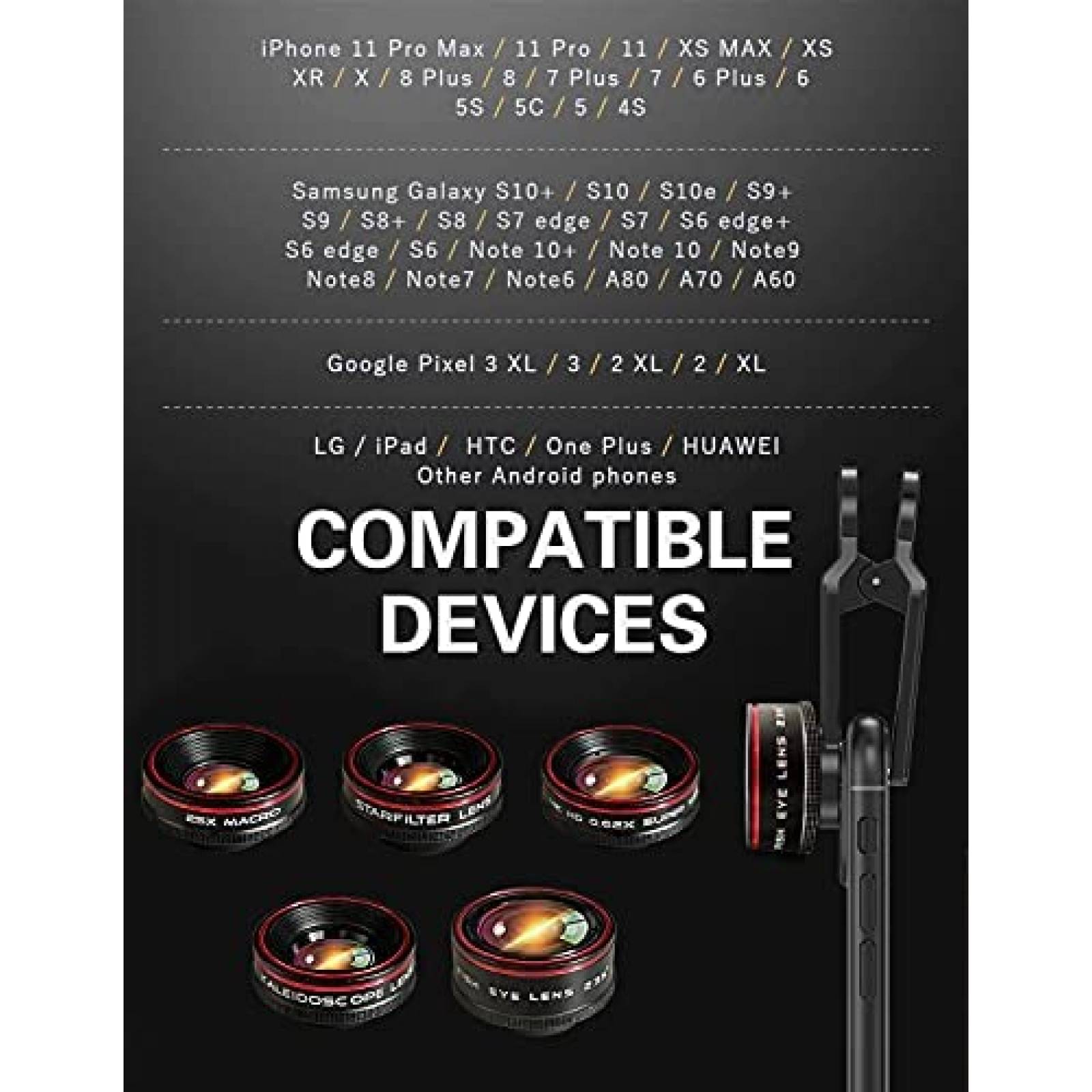 Lente para Celular Bostionye 5 en 1 235/25x/0.62x -Negro