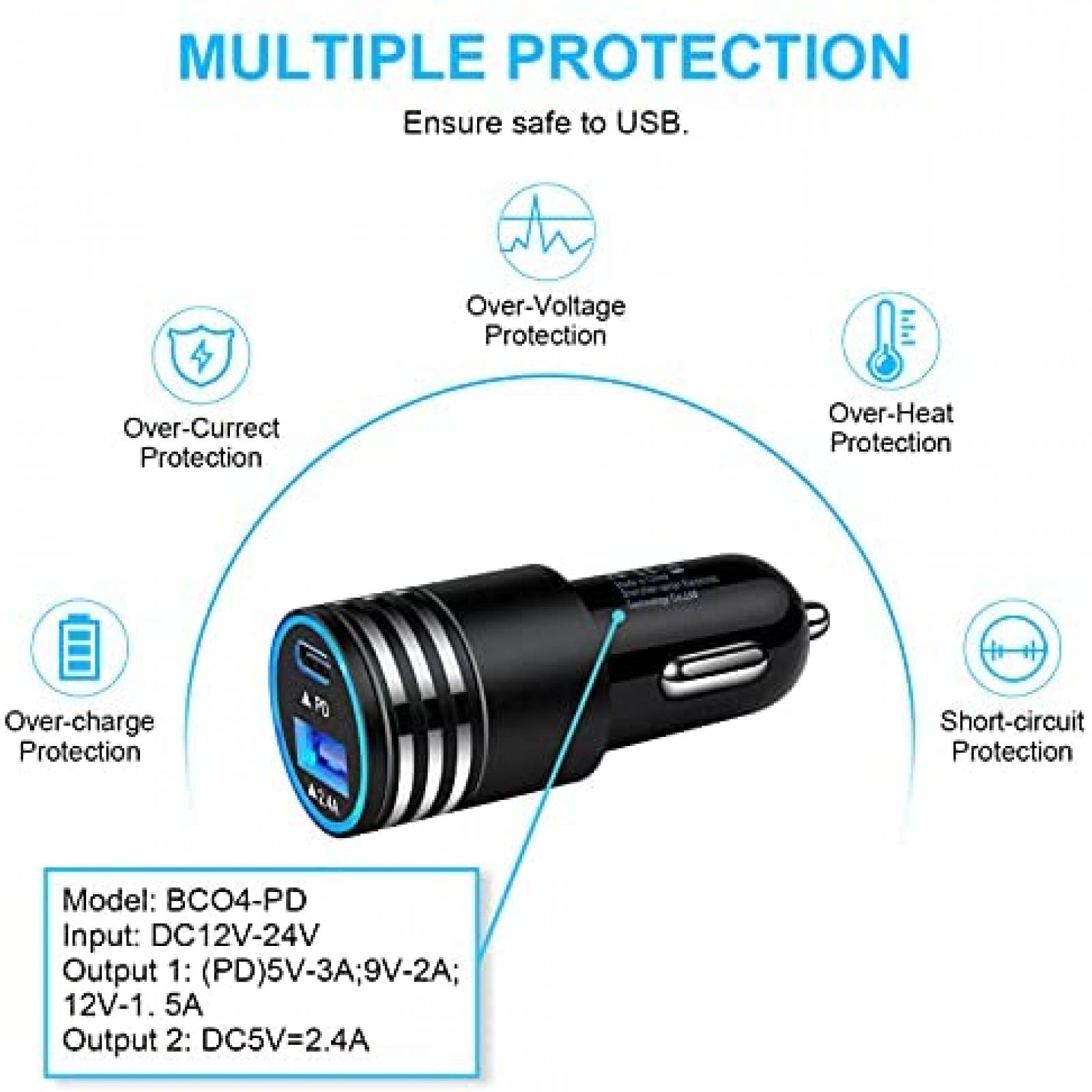 Cargador de coche USB C Sidpro BC04-PD de carga rapida 30W